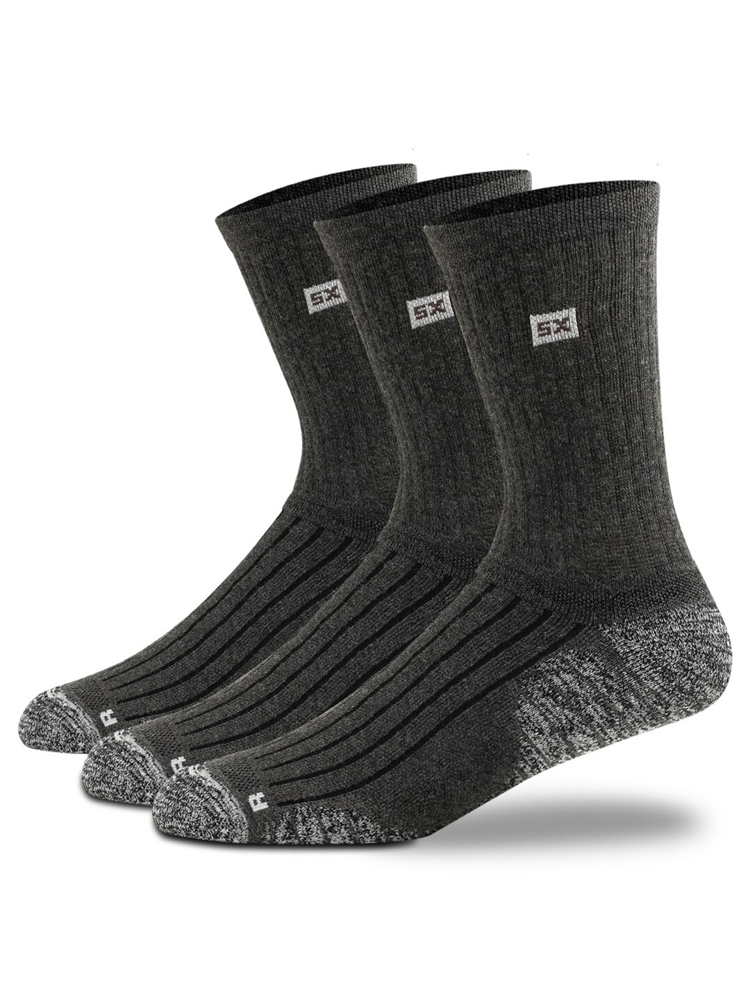 

Supersox Men Pack Of 3 Calf-Length Compression Cotton Cushion Socks, Grey