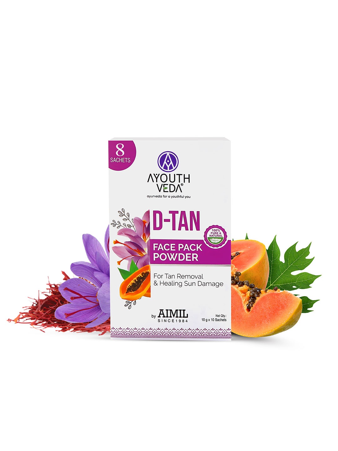 

AYOUTHVEDA 100% Pure & Natural D-Tan Face Pack - 100 g, White