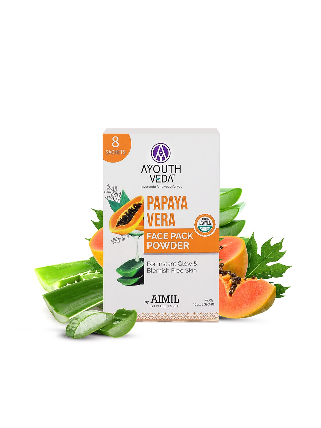 

AYOUTHVEDA Papaya & Aloe Vera Face Pack Powder for Glowing Skin 100g, White