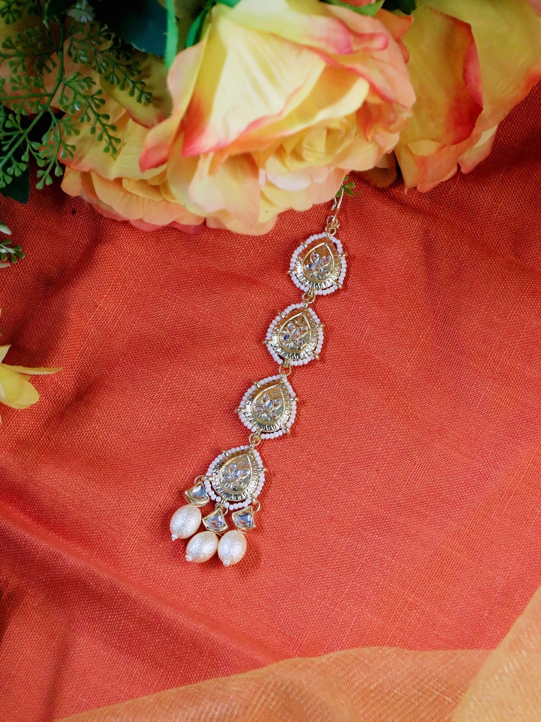 

Ishhaara Textured Drop Beaded Teeka, Gold