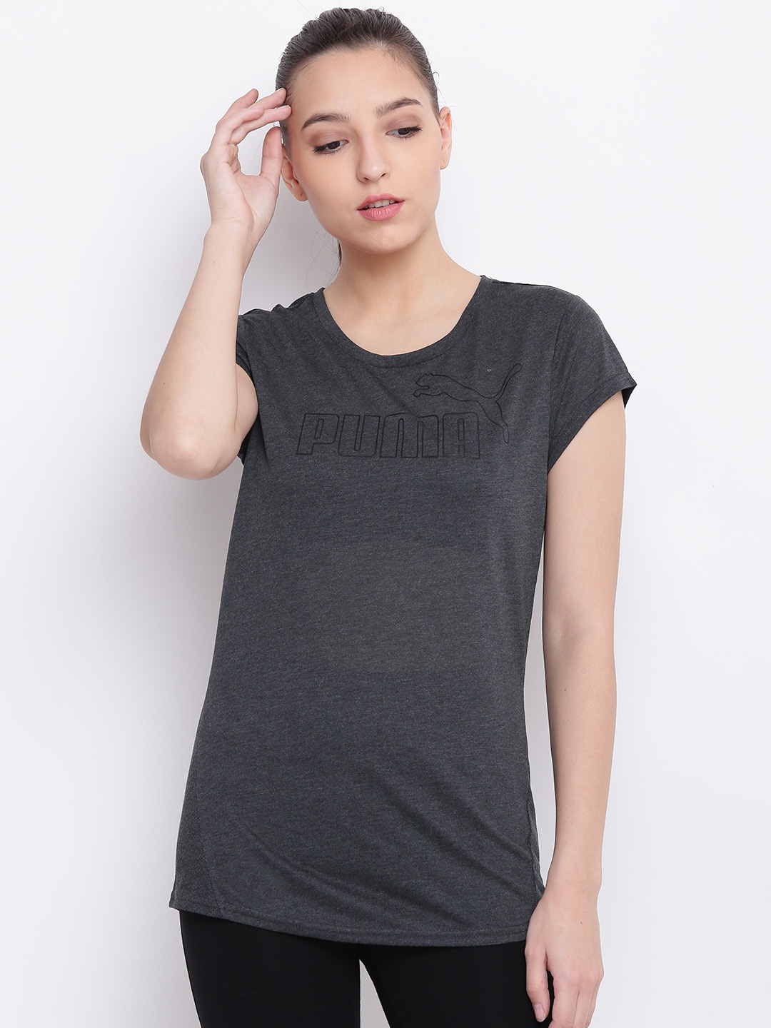 

Puma Women Charcoal Grey Active ESS Printed Round Neck T-shirt