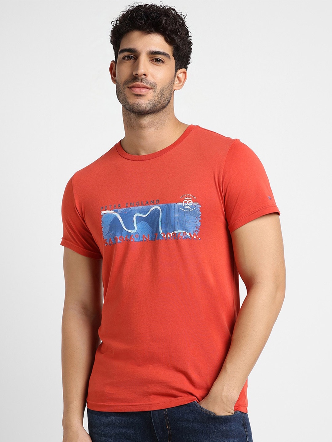 

Peter England Casuals Graphic Printed T-shirt, Orange