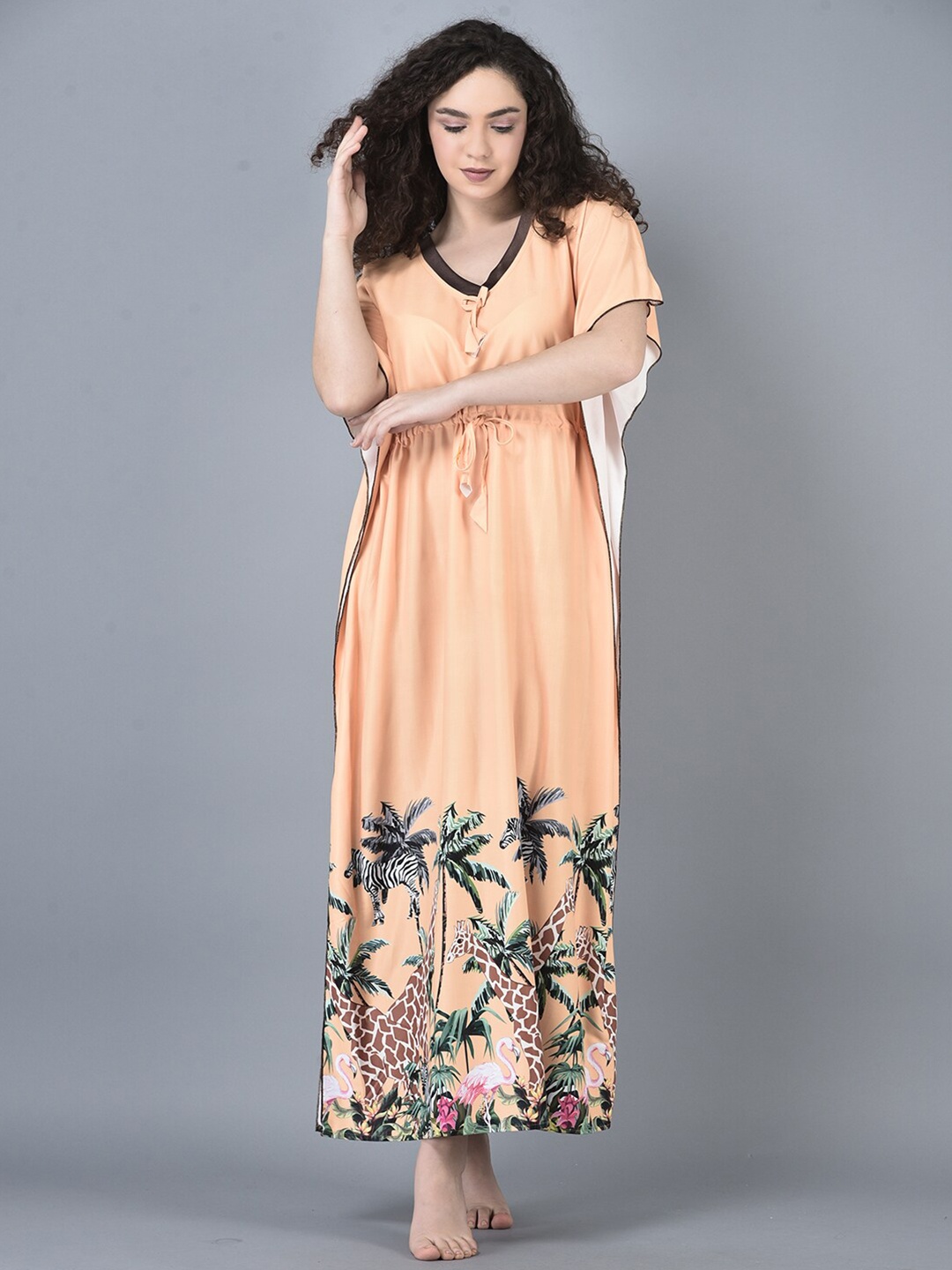 

Noty Floral Printed Maternity Kaftan Nightdress, Peach