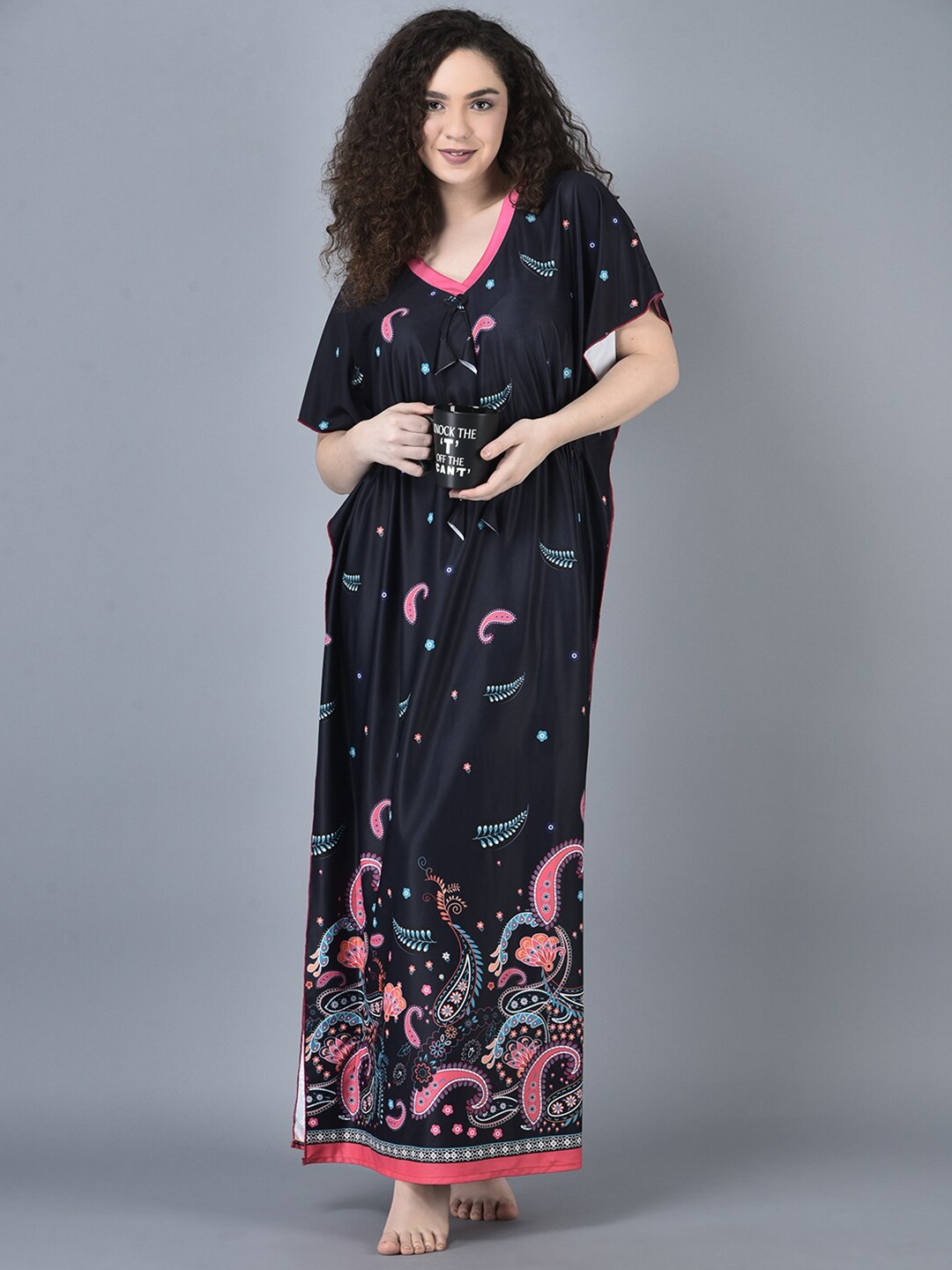 

Noty Floral Printed Maternity Kaftan Nightdress, Navy blue