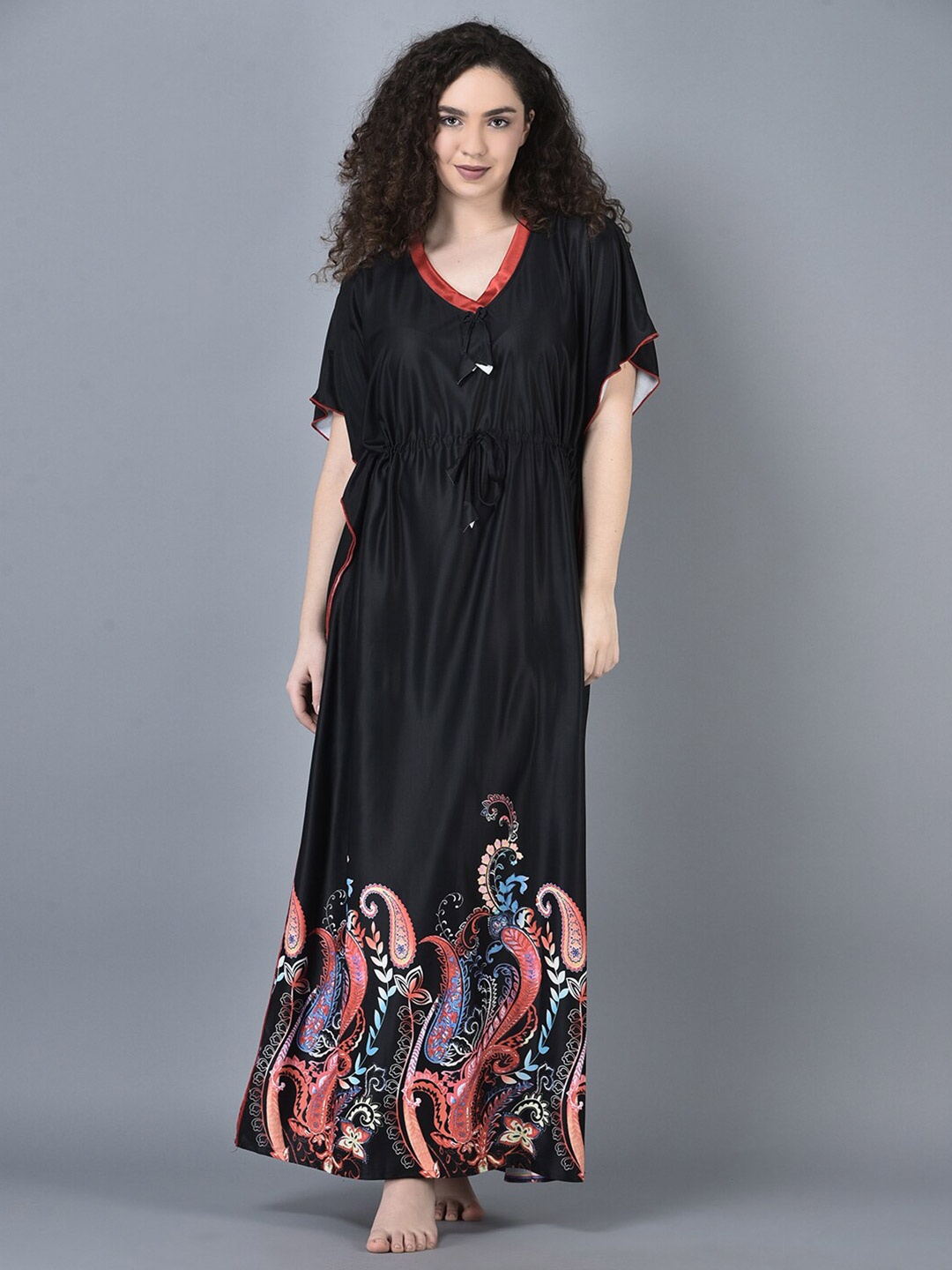 

Noty Floral Printed Maternity Kaftan Nightdress, Black