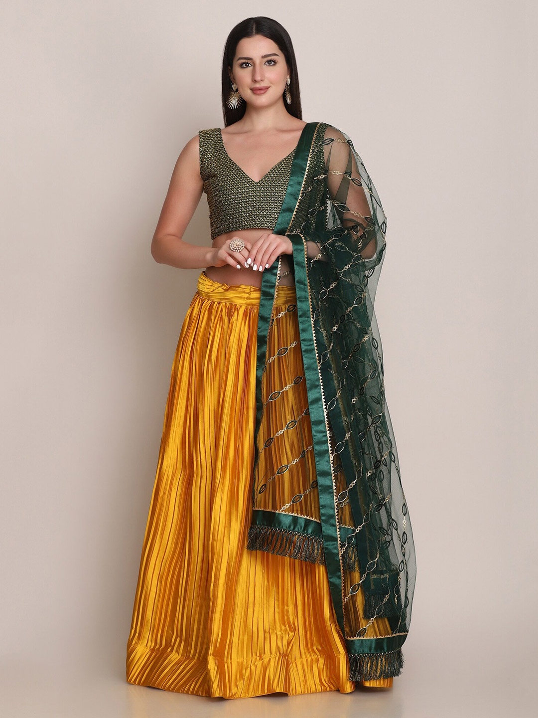 

Atsevam Embroidered Semi-Stitched Lehenga & Unstitched Blouse With Dupatta, Yellow