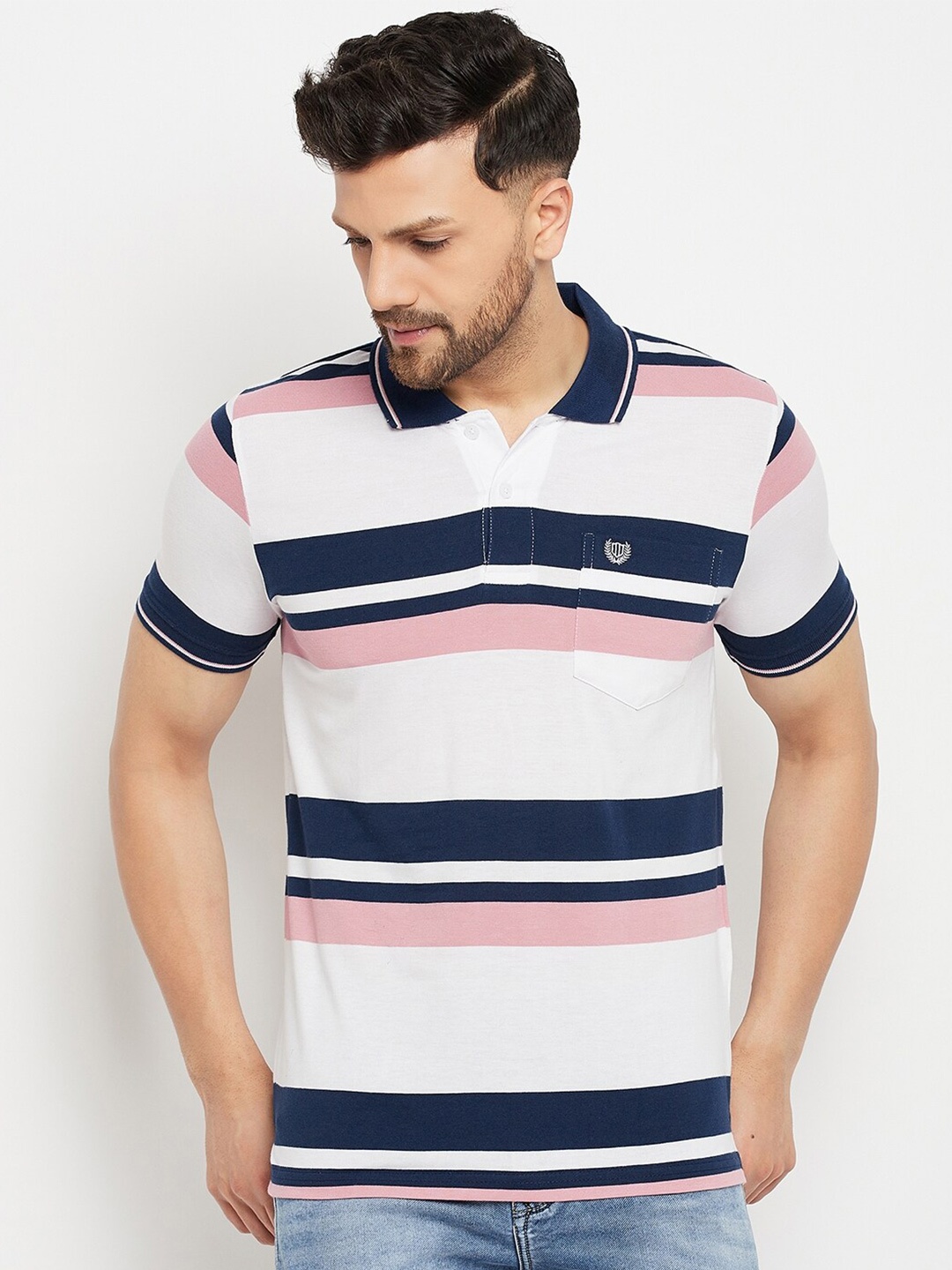 

Duke Striped Polo Collar Regular Fit Cotton T-shirt, White