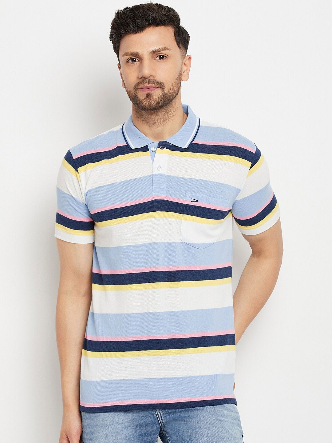 

Duke Striped Polo Collar Regular Fit Cotton T-shirt, White