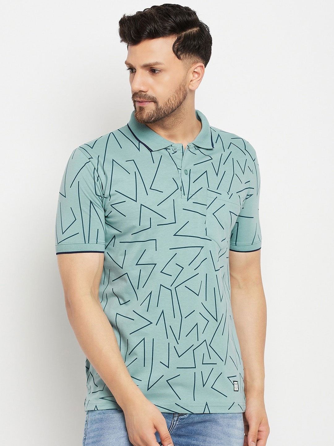 

Duke Abstract Printed Polo Collar Cotton T-shirt, Green