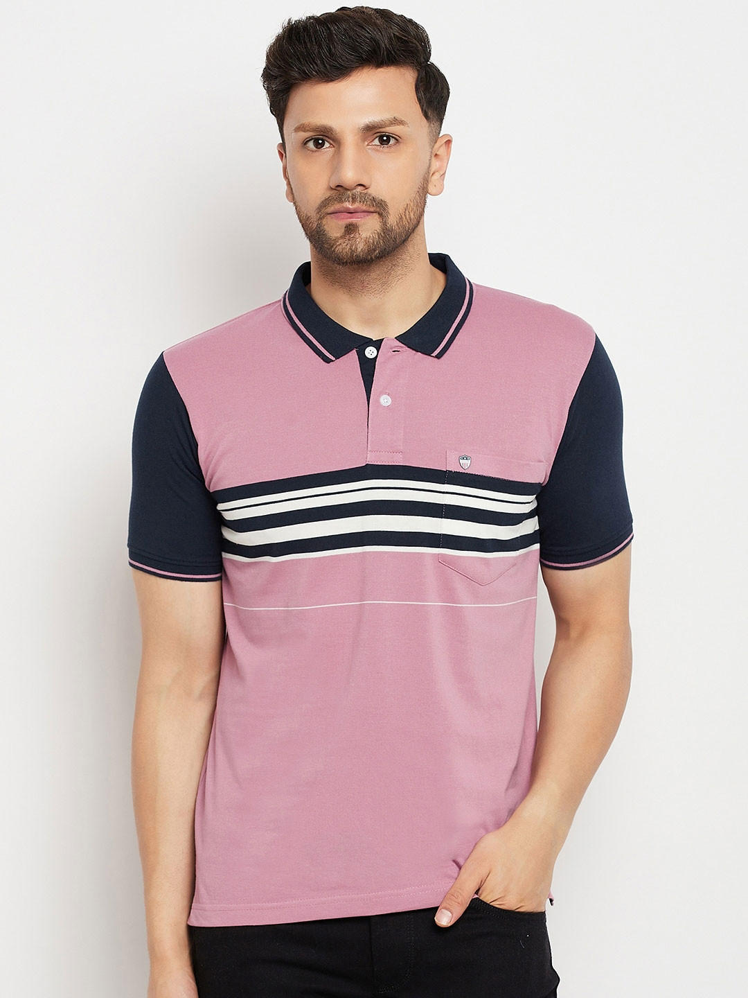 

Duke Striped Polo Collar Cotton T-shirt, Purple