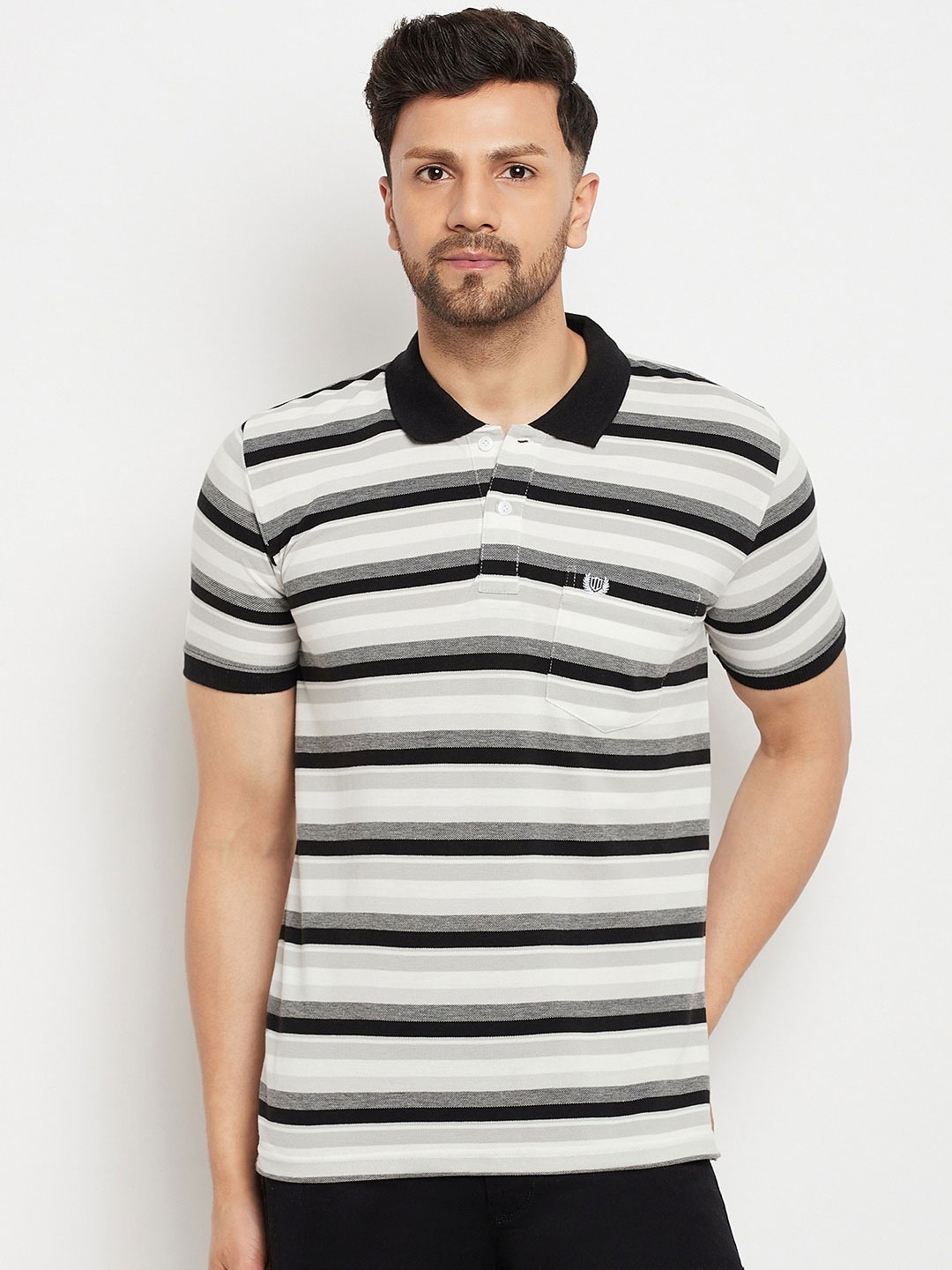 

Duke Striped Polo Collar Pockets T-shirt, White