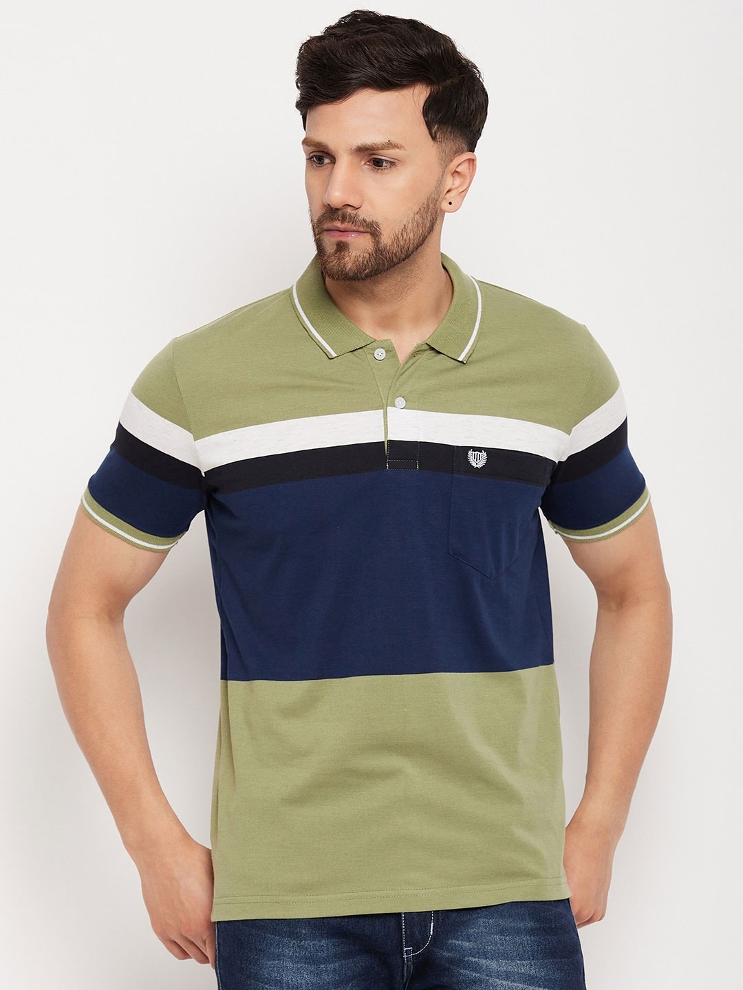 

Duke Colourblocked Polo Collar Pockets T-shirt, Green