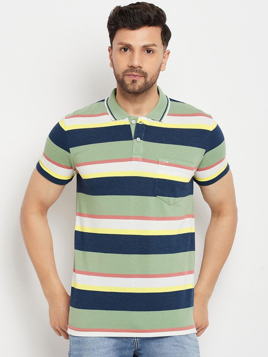 

Duke Striped Polo Collar Pockets T-shirt, Green