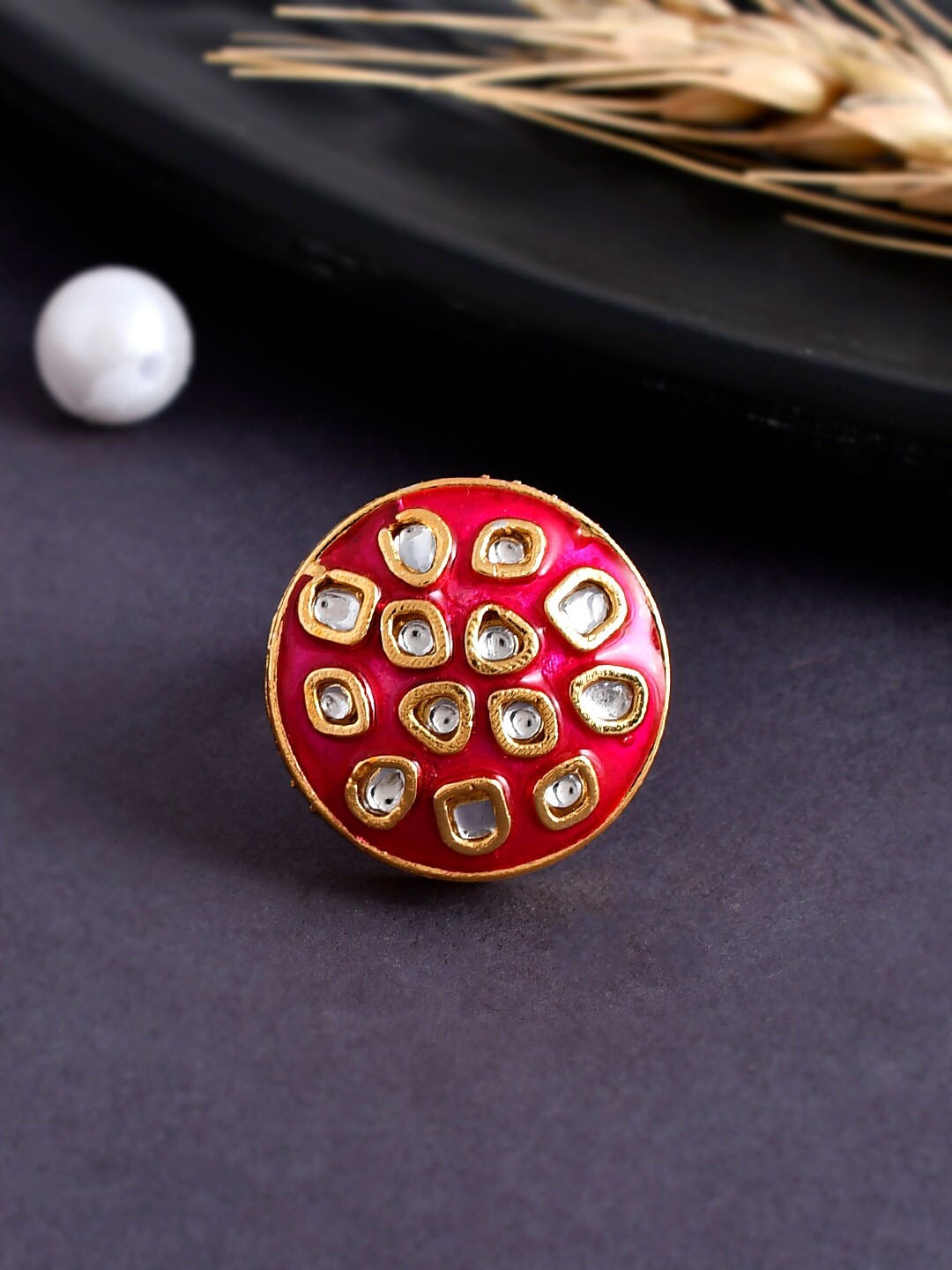 

Shoshaa Gold-Plated Kundan-Studded Adjustable Finger Ring