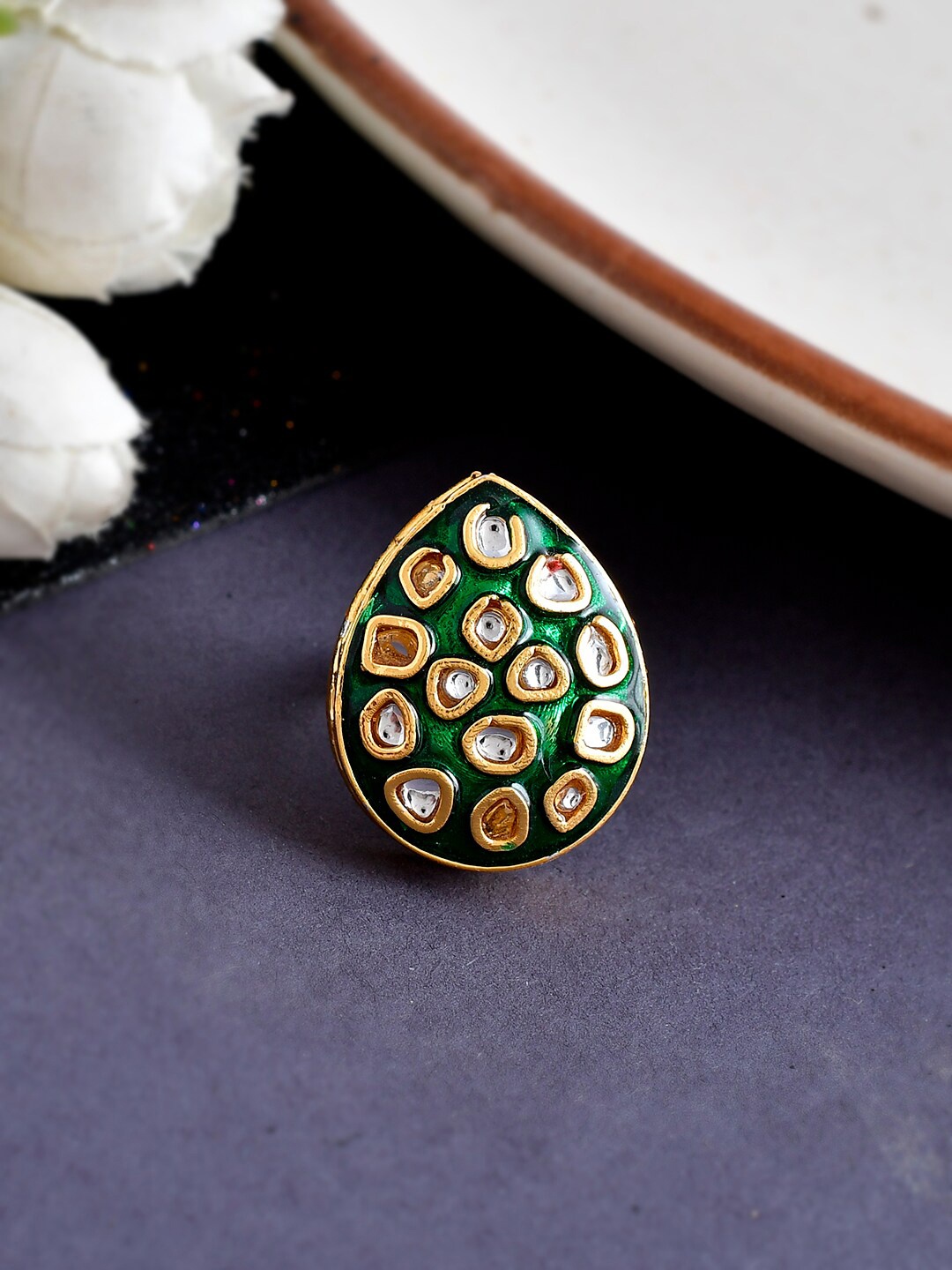 

Shoshaa Gold-Plated Kundan-Studded Adjustable Finger Ring
