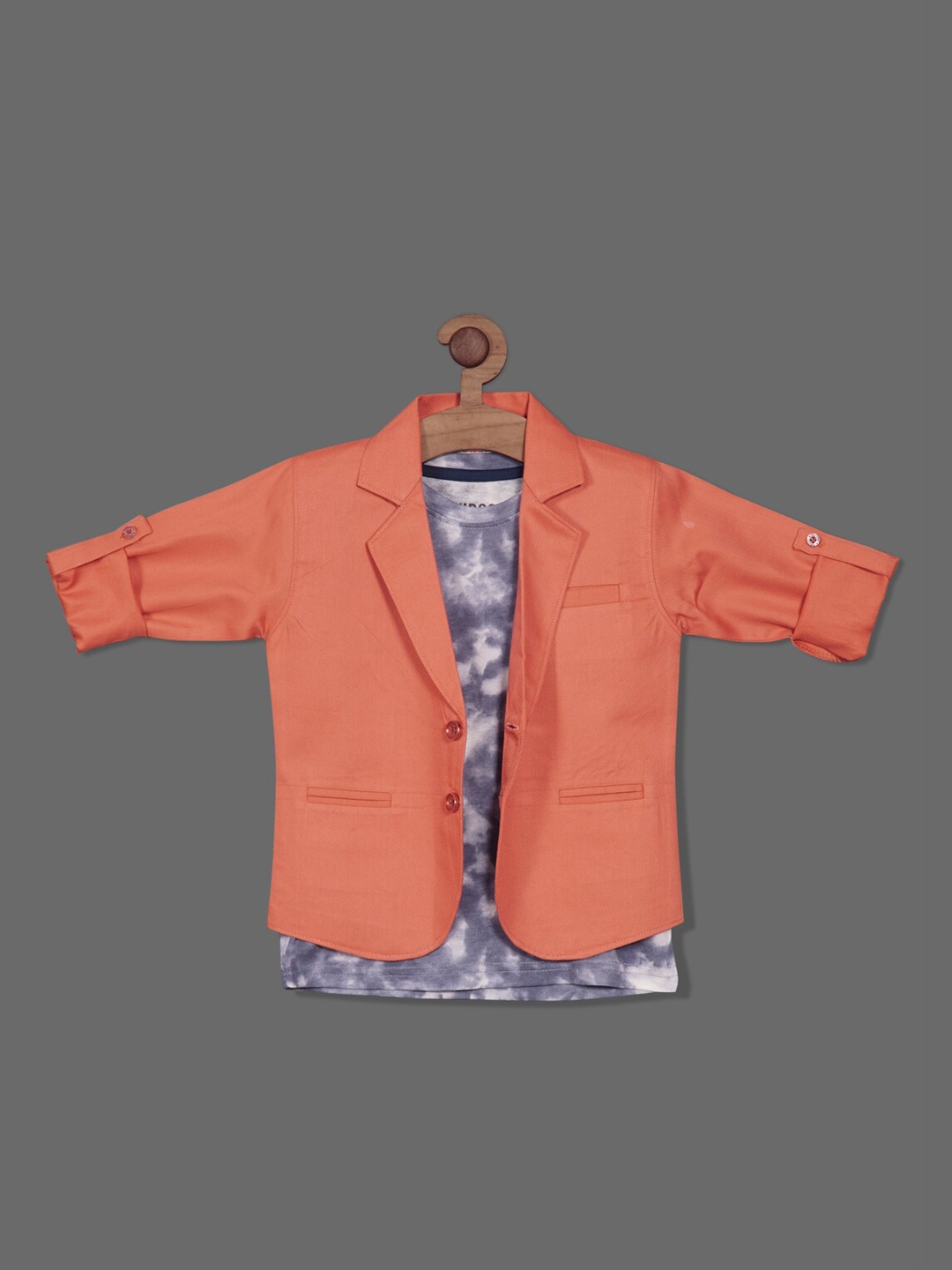 

RIKIDOOS Boys Tailored Fit Cotton Single-Breasted Blazer With Printed T-shirt, Orange