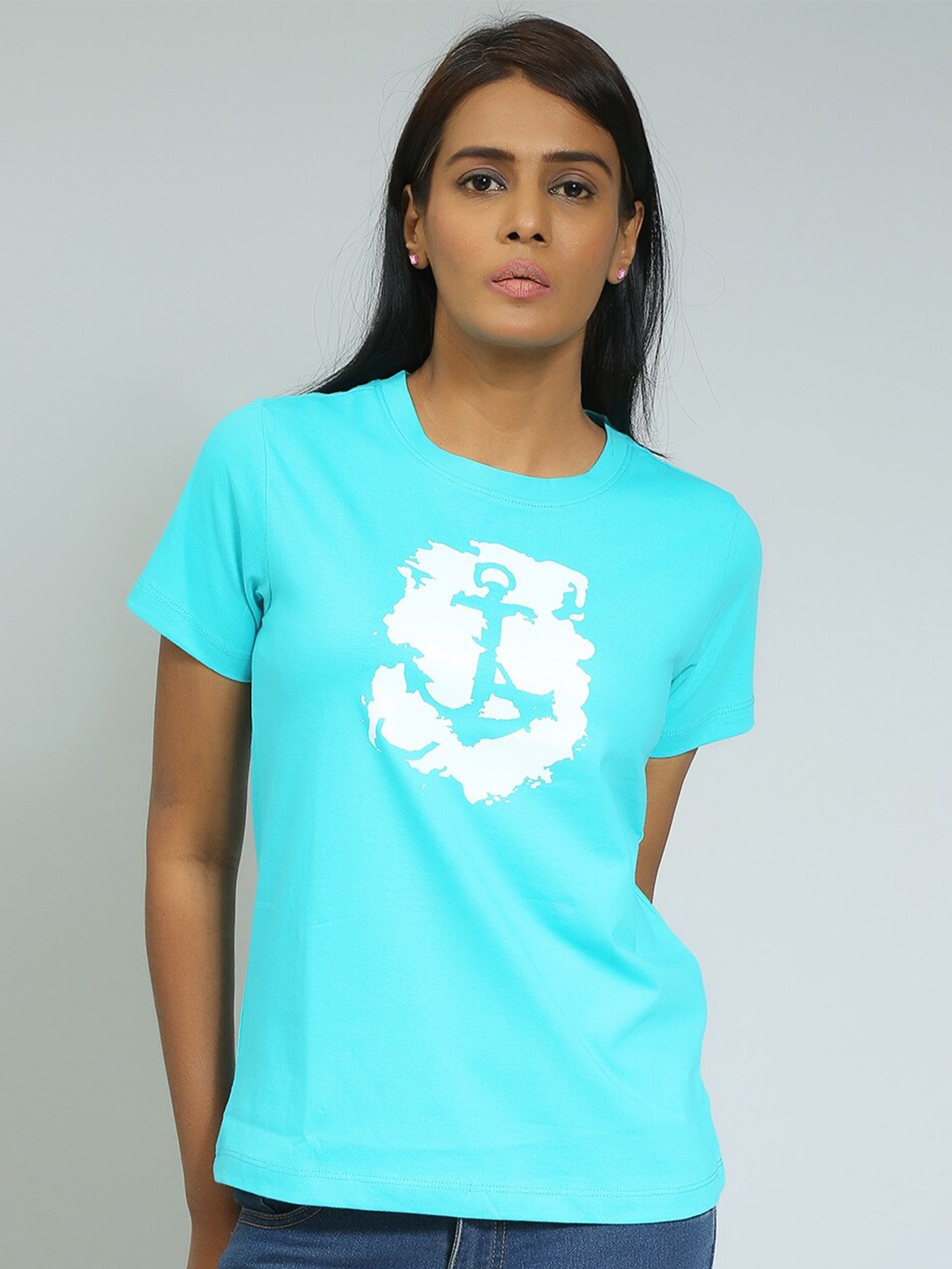 

Mast & Harbour Blue Relaxed Fit Nautical Printed Casual Pure Cotton T-shirt
