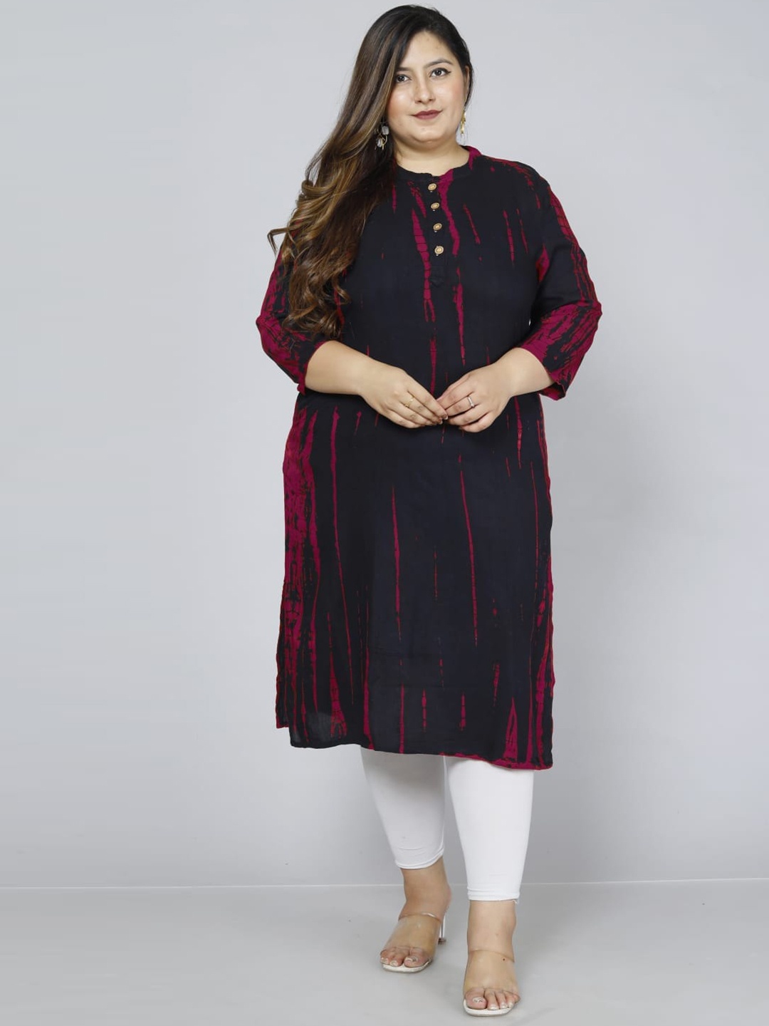 

PNEHA Plus Size Shibori Tie & Dyed Mandarin Collar Kurta, Red