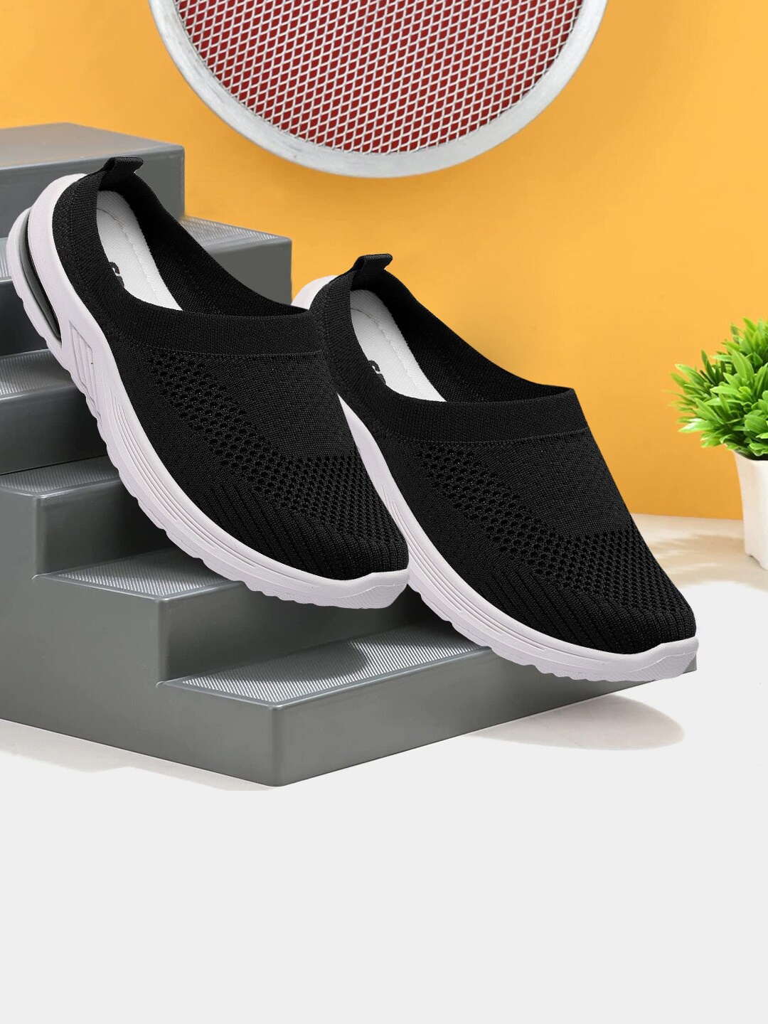

RINDAS Women Woven Design Lightweight Mule Sneakers, Black