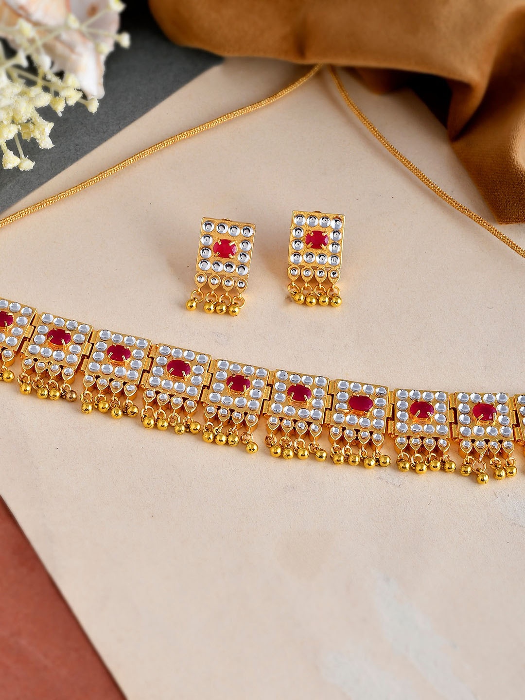 

Silvermerc Designs Gold-Plated Artificial Kundan-Studded Jewellery Set