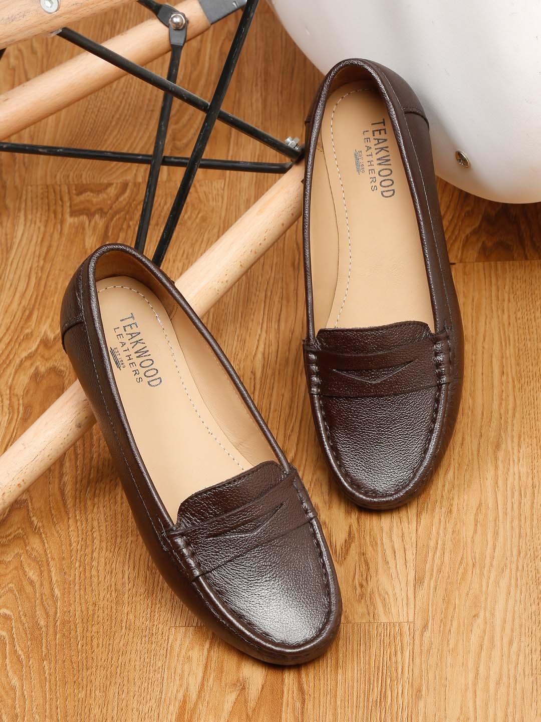 

Teakwood Leathers Women Textured Leather Loafers Casual Shoes, Brown