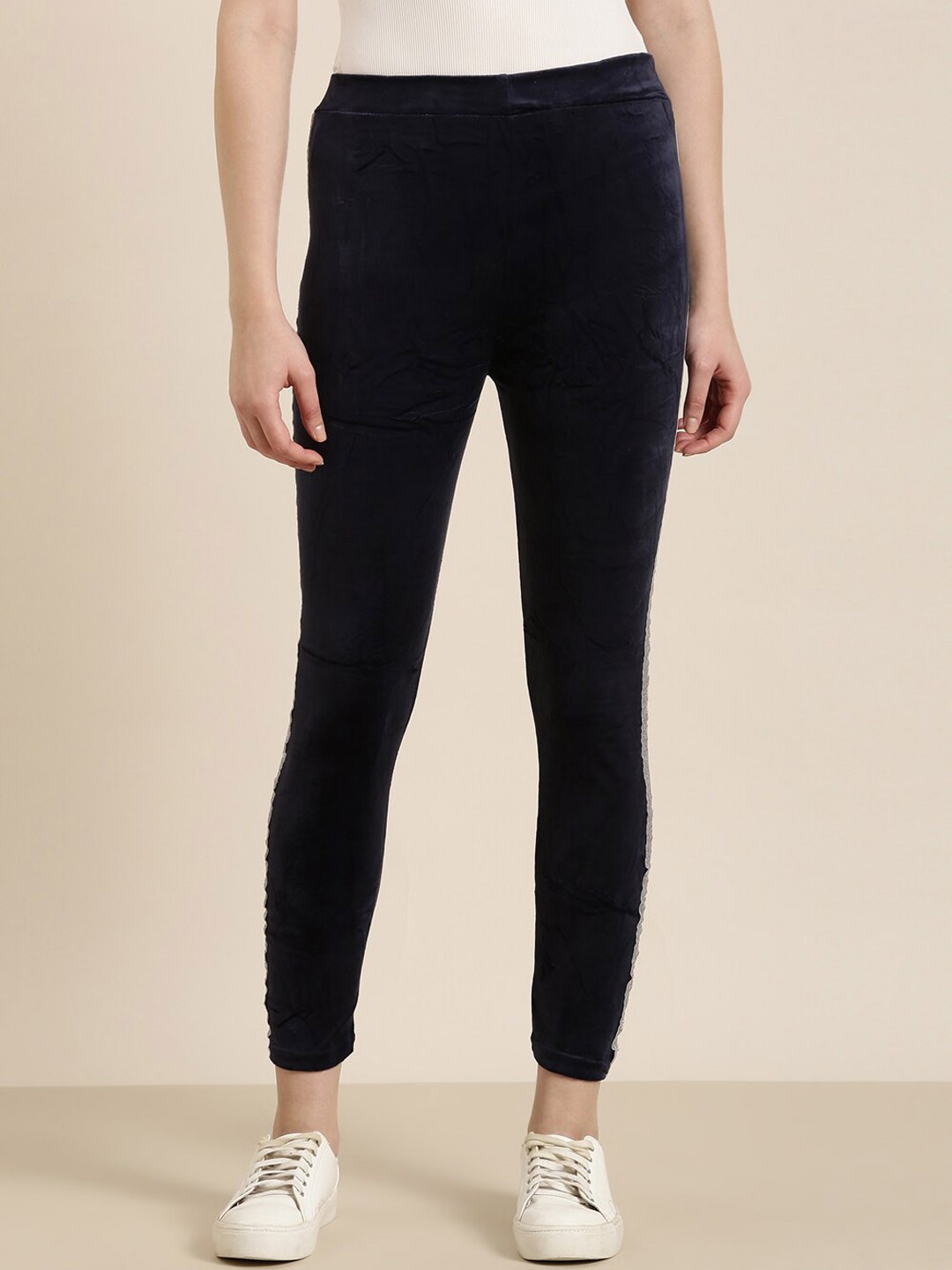 

SHOWOFF Ankle-Length Velvet Leggings, Navy blue