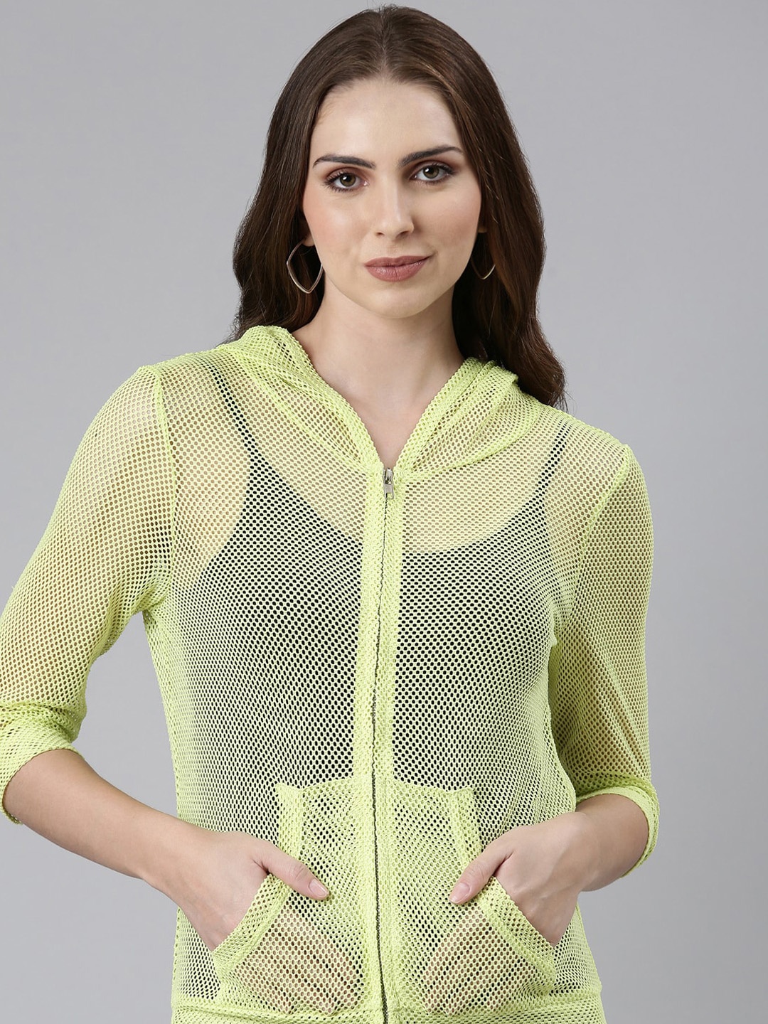 SHOWOFF Self Design Tailored Jacket, Fluorescent green