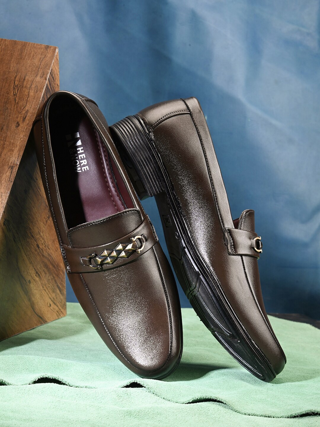 HERE&NOW Men Brown Leather Formal Slip-On Shoes