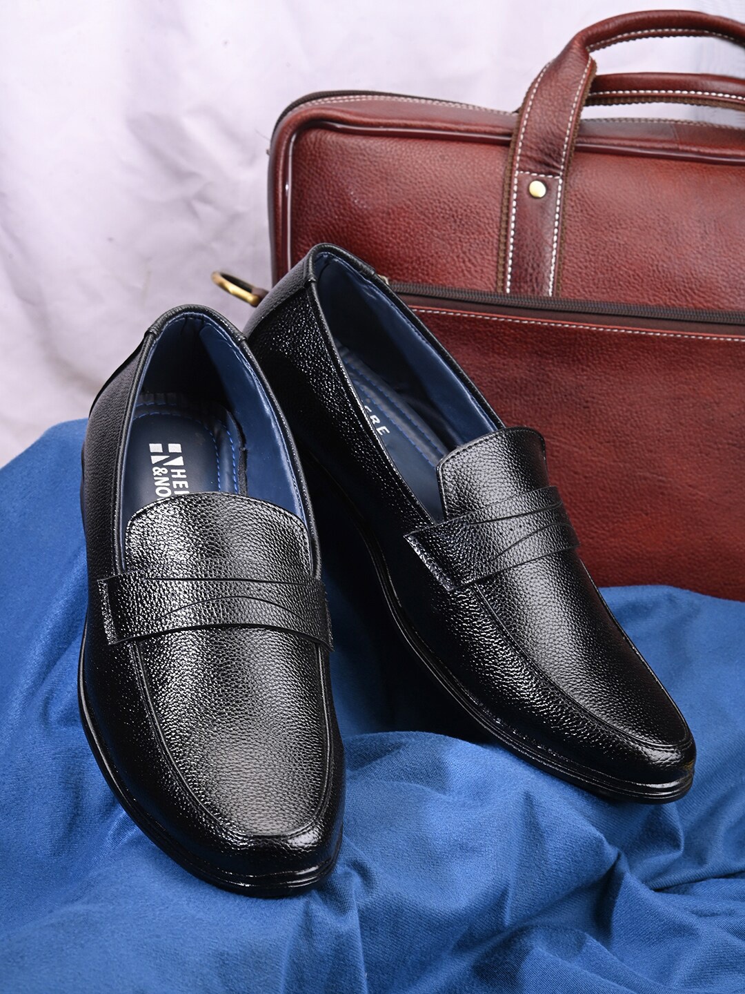 

HERE&NOW Men Black Leather Slip-On Formal Loafers
