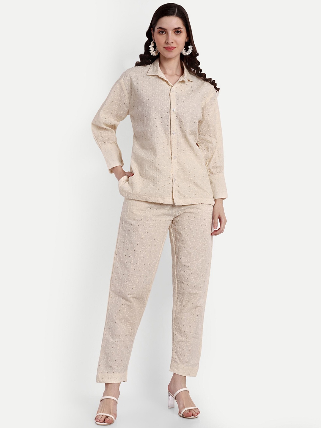 

BCZ Style Women Schiffli Cotton Co-Ords, Beige