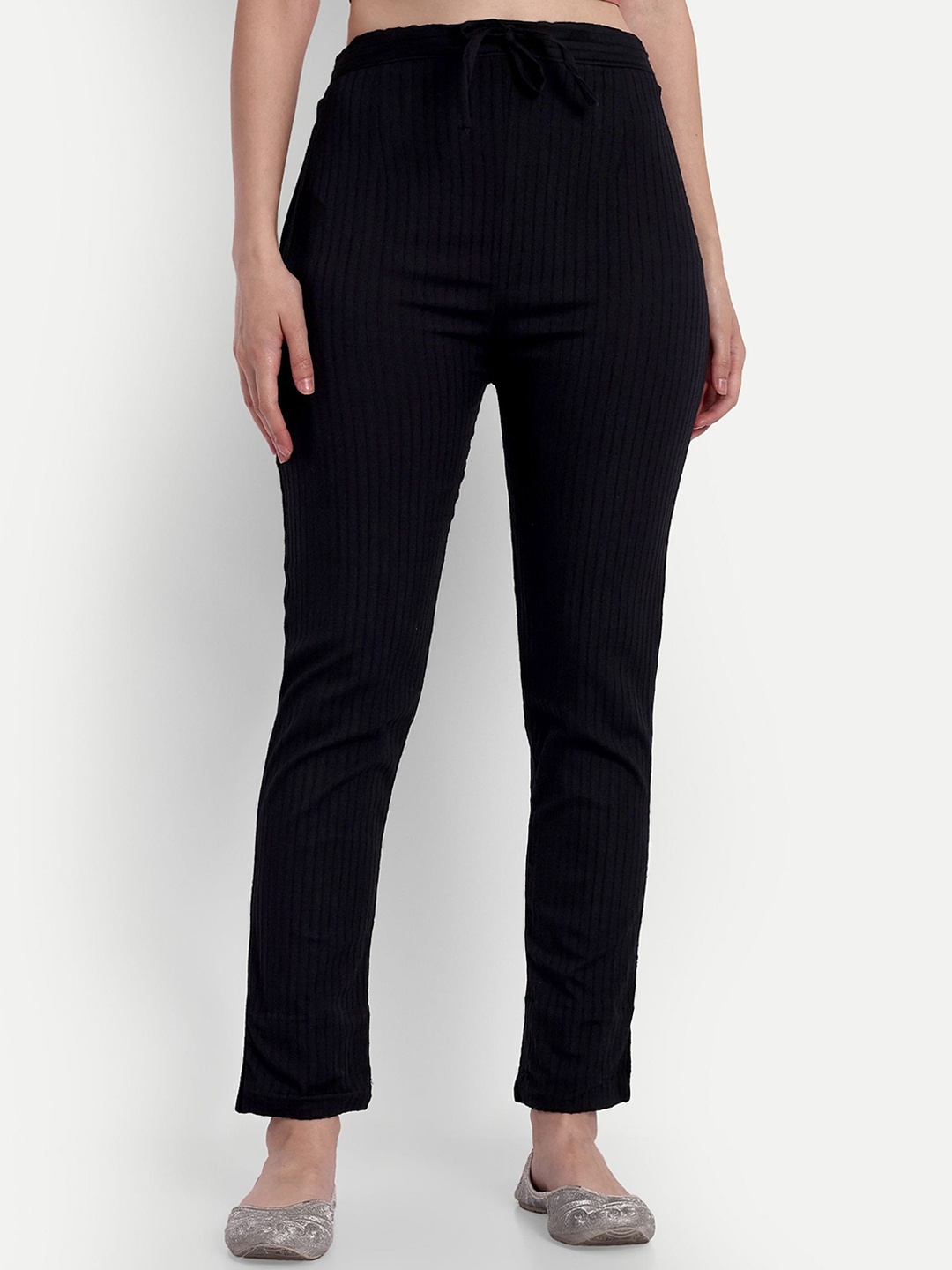 

BCZ Style Women Striped Comfort Slim Fit Trousers, Black