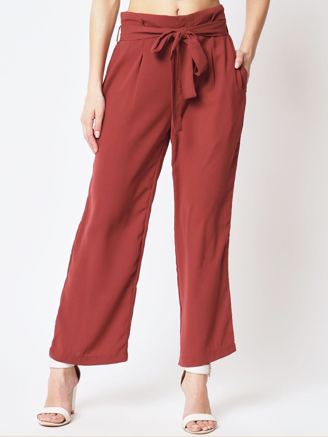 

CUFFS N LASHES Women Original Pleated Parallel Trousers, Maroon