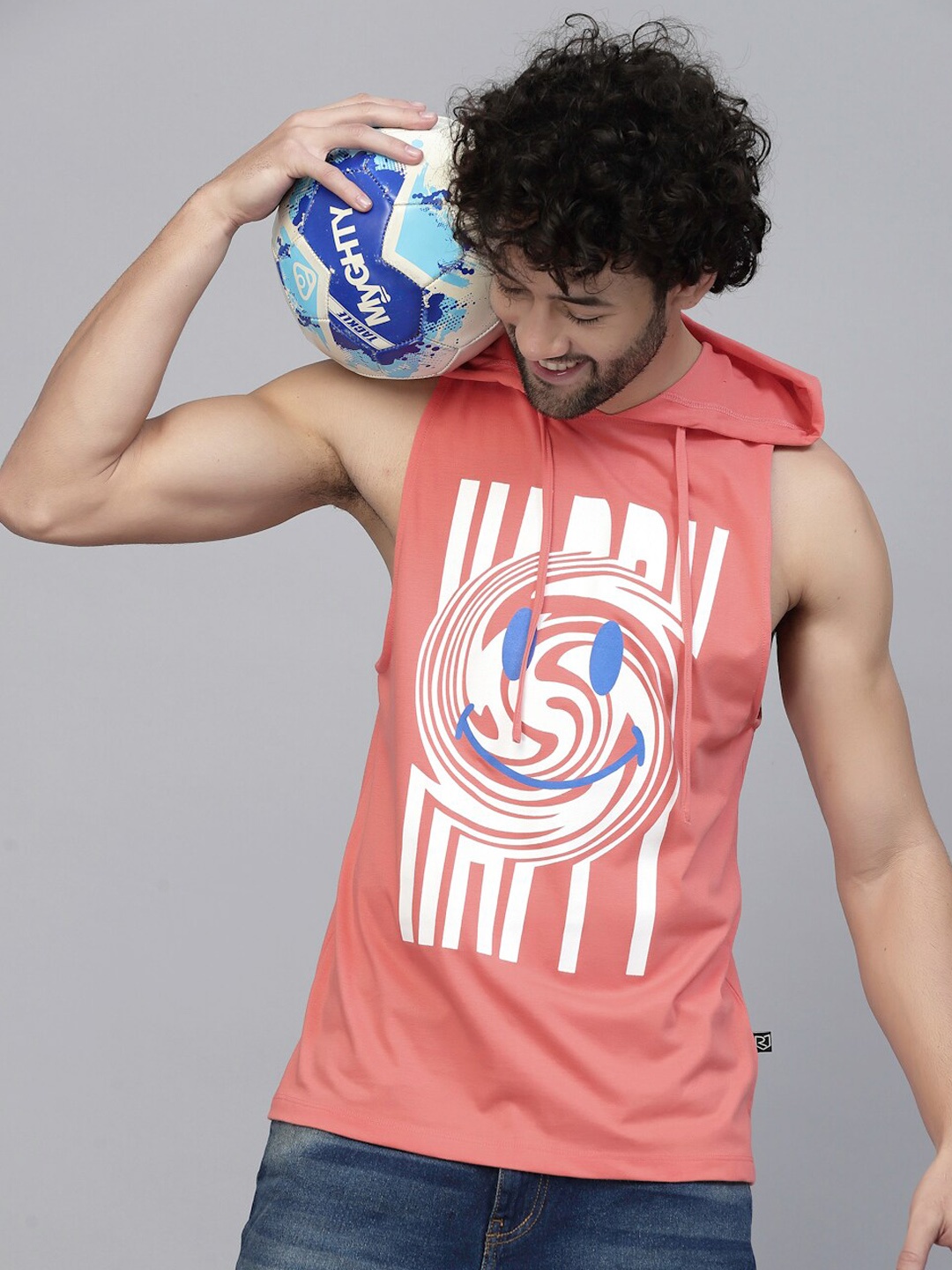 

Rigo Printed Sleeveless Cotton Gym Innerwear Vest, Coral