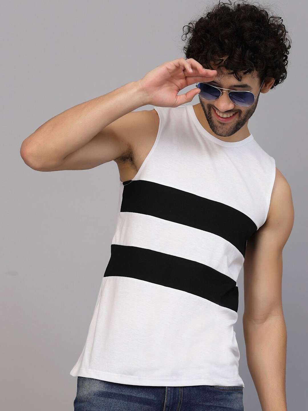 

Rigo Men Colourblocked Cotton Slim-Fit Gym Vests, White