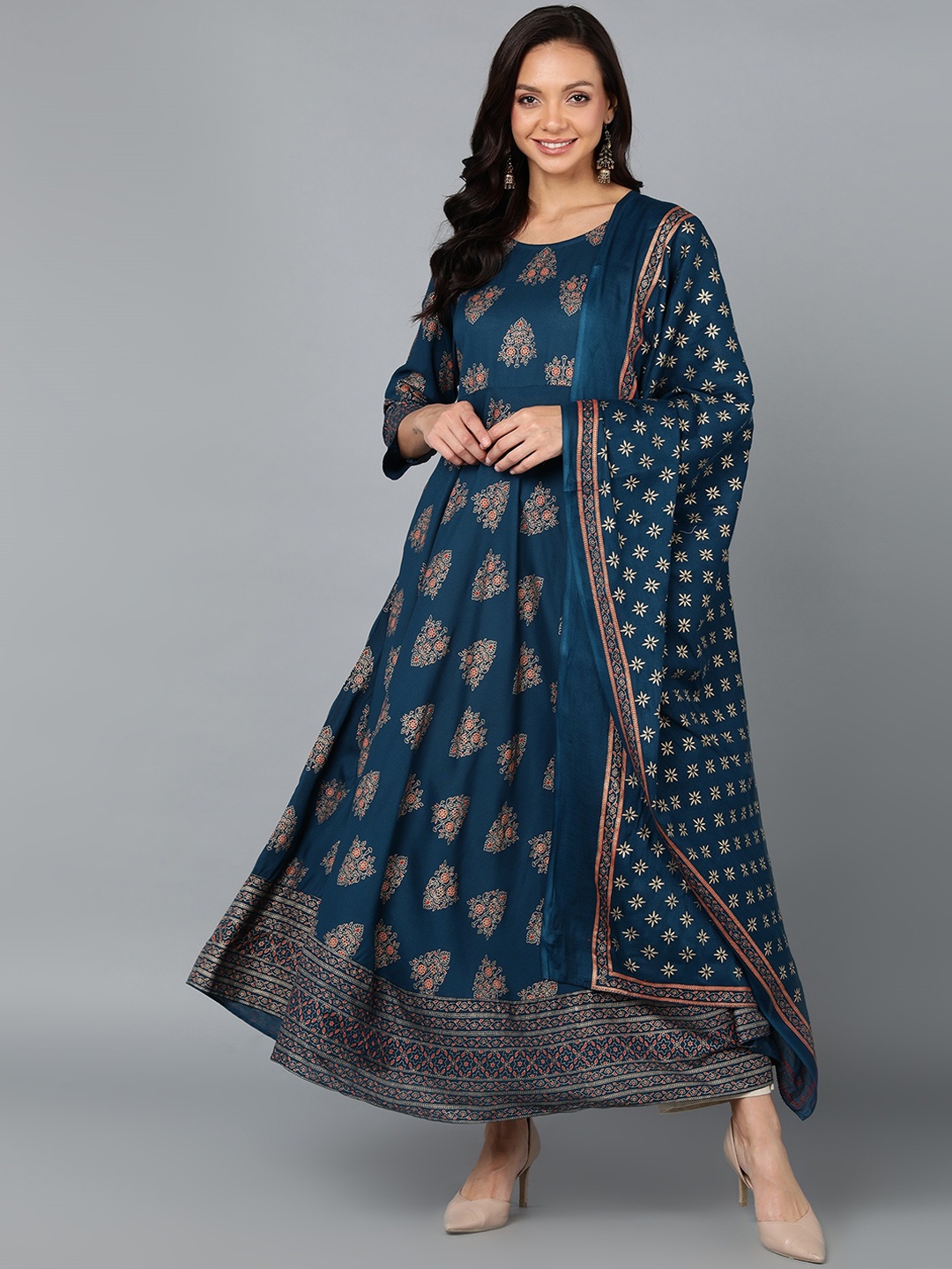 

KALINI Ethnic Motifs Printed Anarkali Kurta, Blue