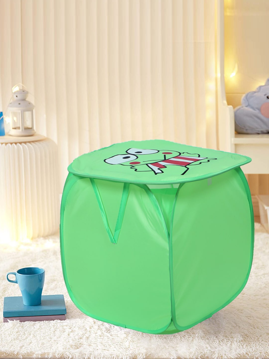 

Kuber Industries Green Frog Printed Foldable Laundry Bags With Lid - 45 L