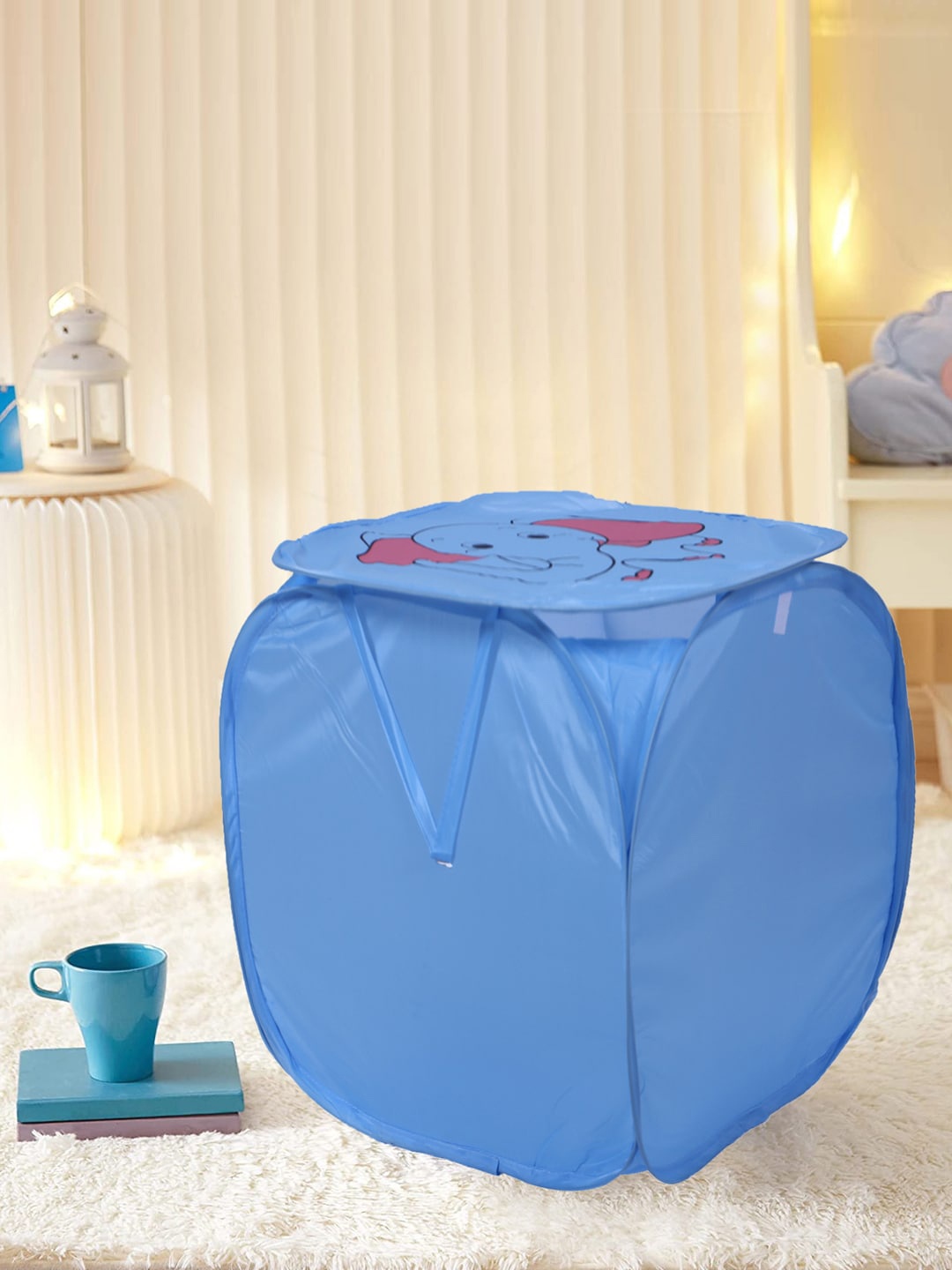 

Kuber Industries Blue Elephant Printed Foldable Laundry Bags With Lid - 45 L