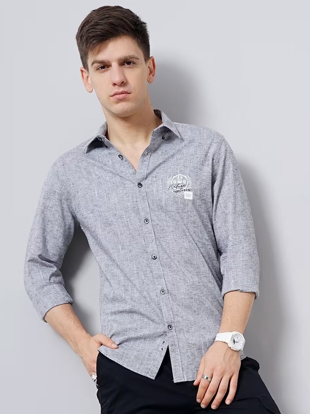 

British Club Smart Slim Fit Pure Cotton Casual Shirt, Grey