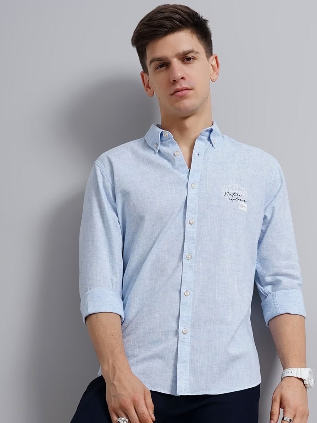 

British Club Smart Slim Fit Pure Cotton Casual Shirt, Blue