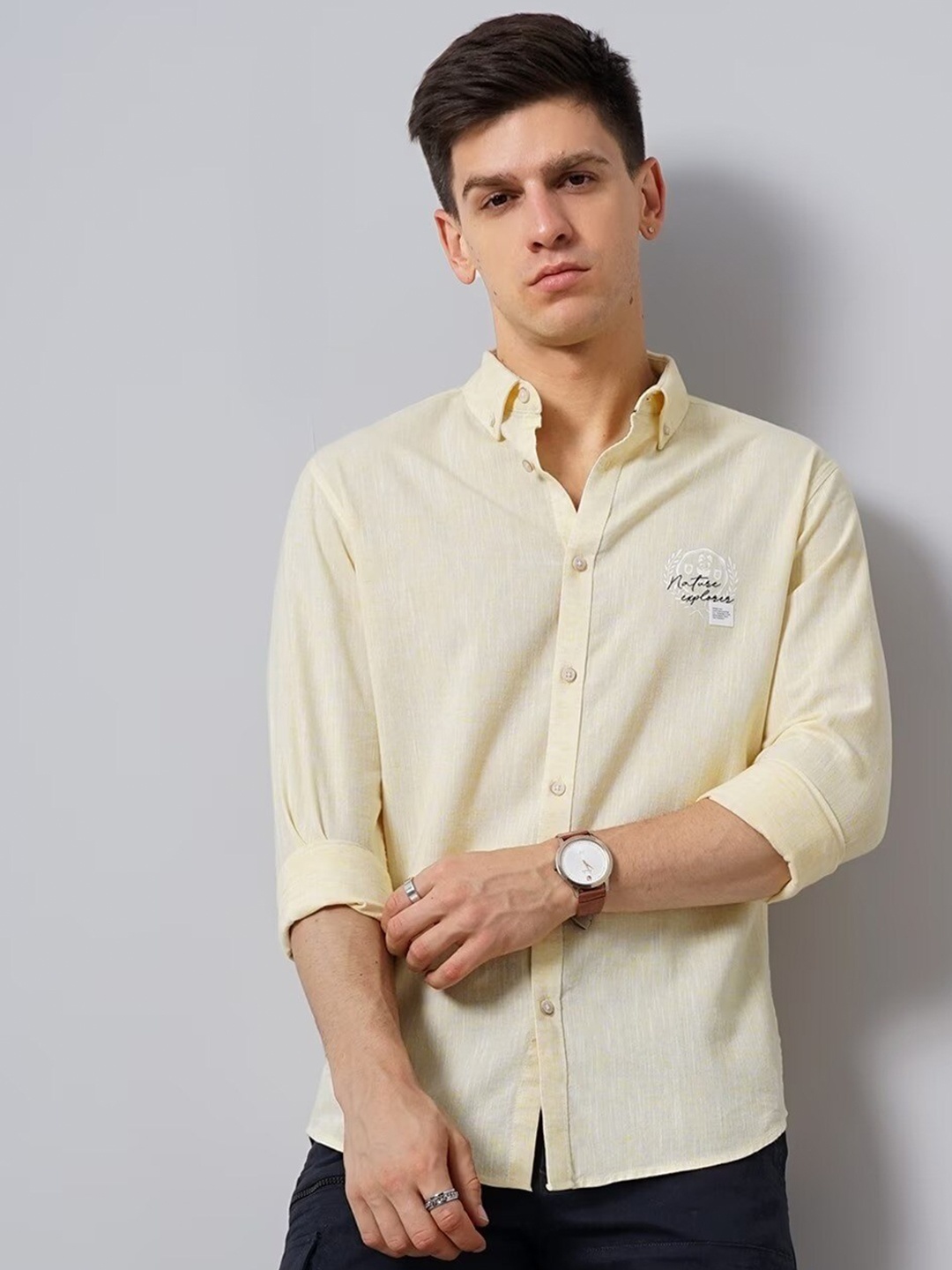 

British Club Smart Slim Fit Pure Cotton Casual Shirt, Yellow