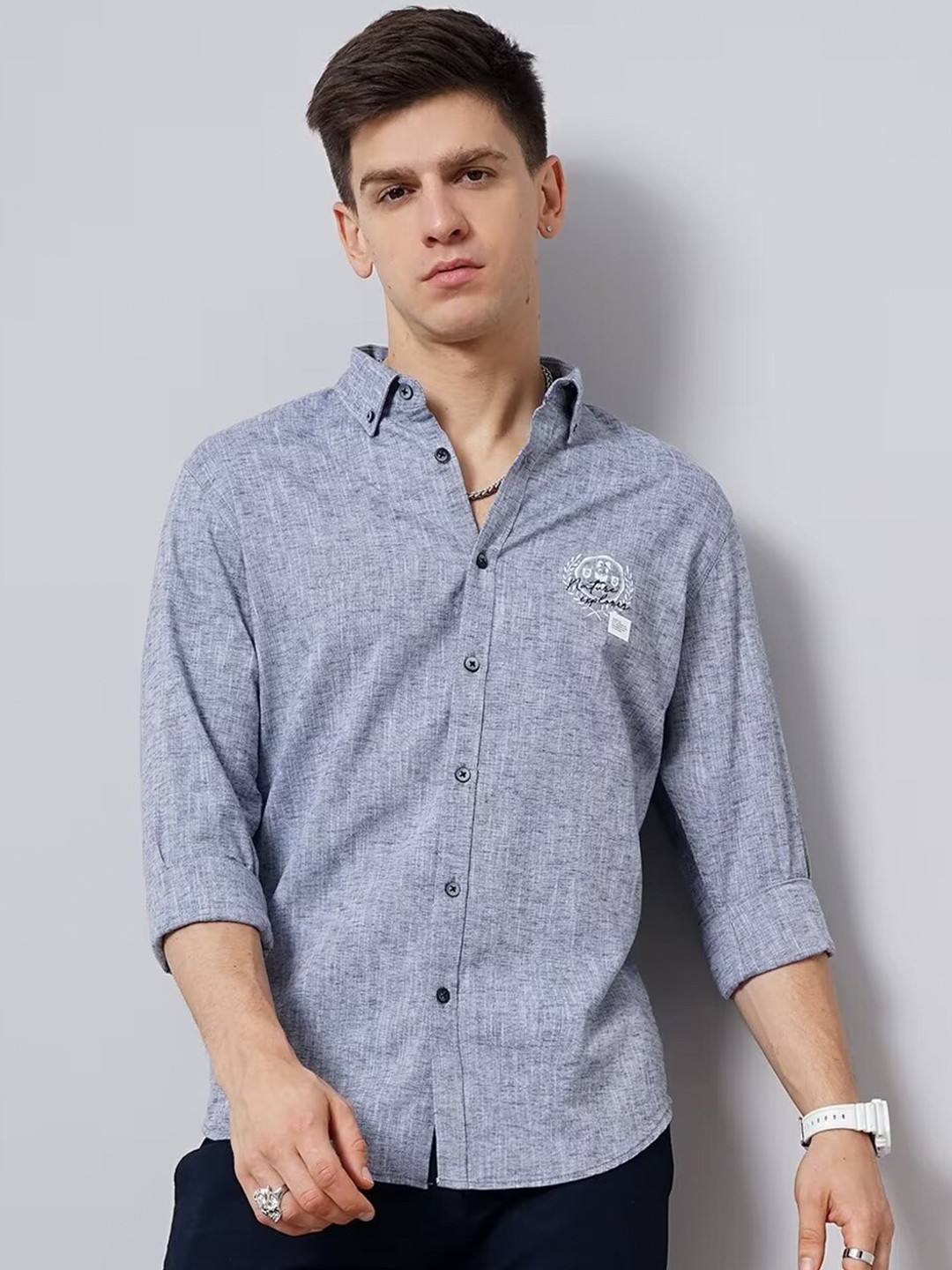 

British Club Smart Slim Fit Checked Cotton Casual Shirt, Navy blue