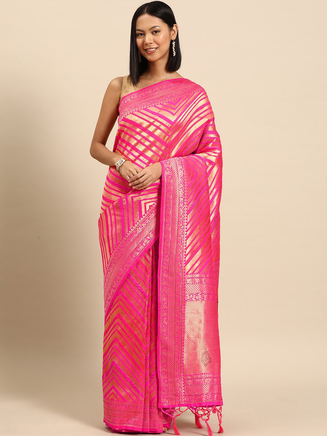 

Libas Zari Brocade Saree, Pink