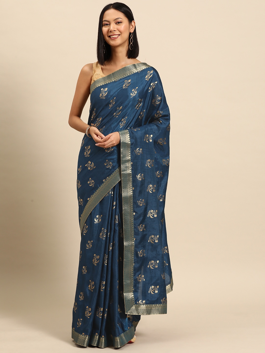 

Libas Floral Printed Silk Blend Saree, Teal