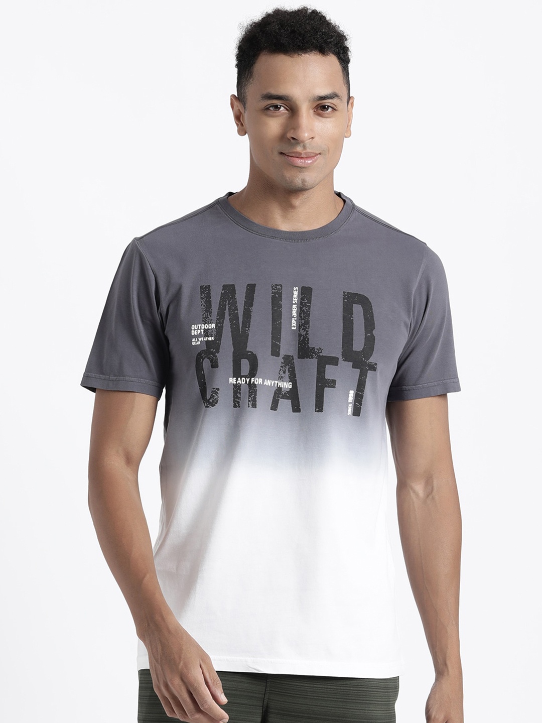 Wildcraft Typography Printed Rapid-Dry Pure Cotton T-shirt, Grey