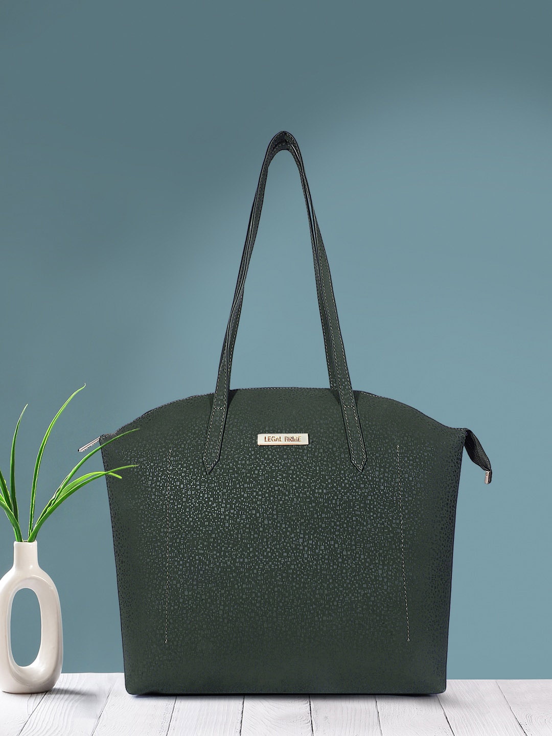 

LEGAL BRIBE Textured PU Shopper Shoulder Bag, Olive