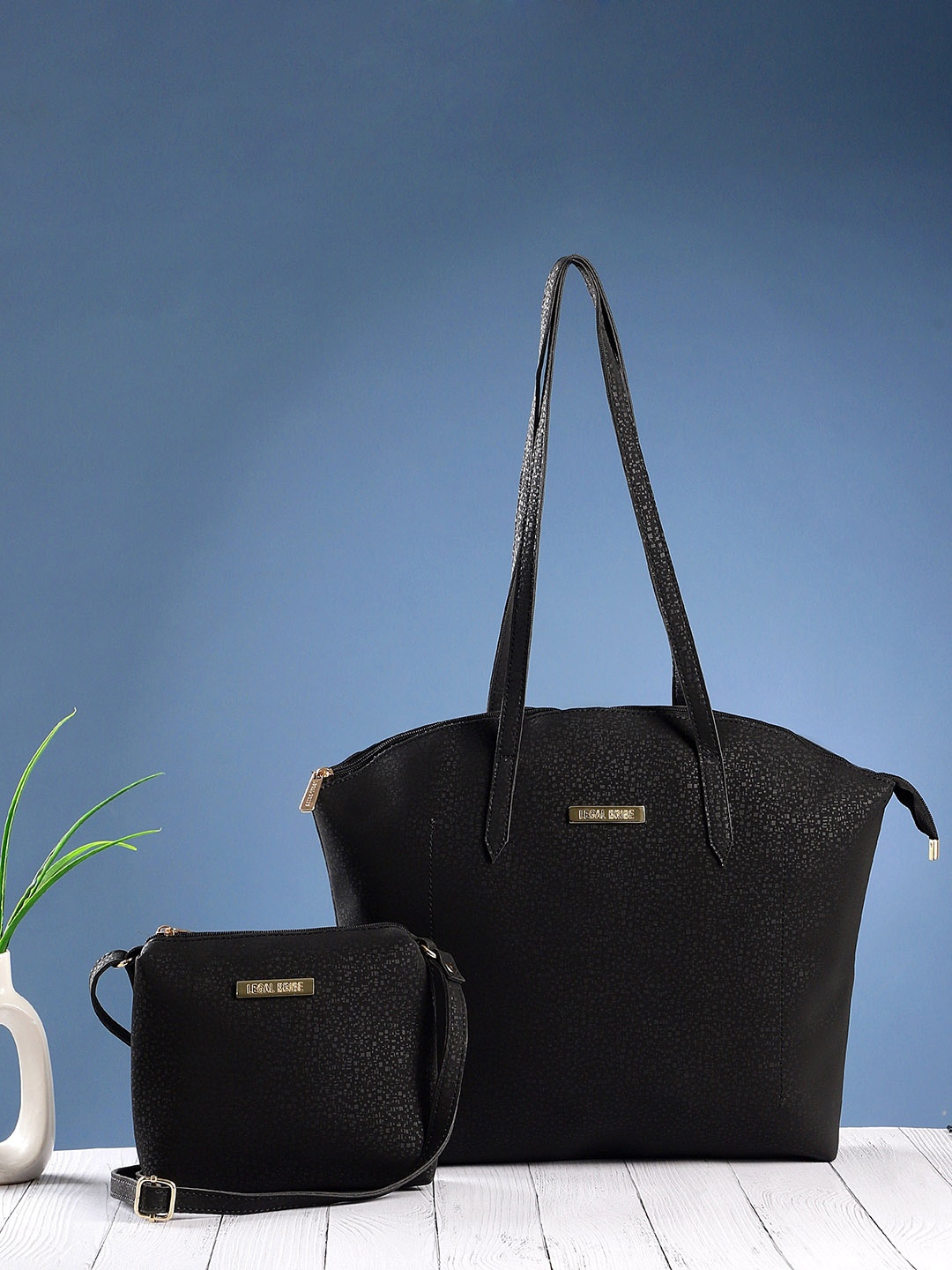 

LEGAL BRIBE Women Pack of 2 PU Shopper Cut Work Shoulder Bag With Sling Bag, Black