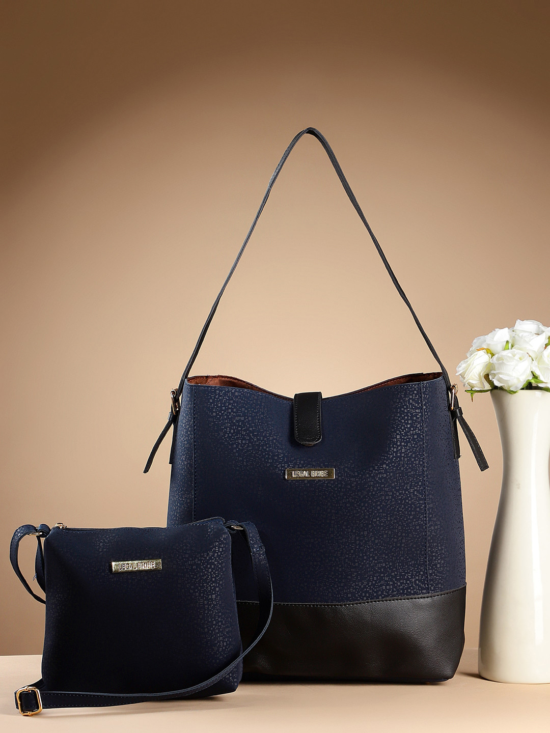 

LEGAL BRIBE Set of 2 PU Structured Handheld Bag, Blue