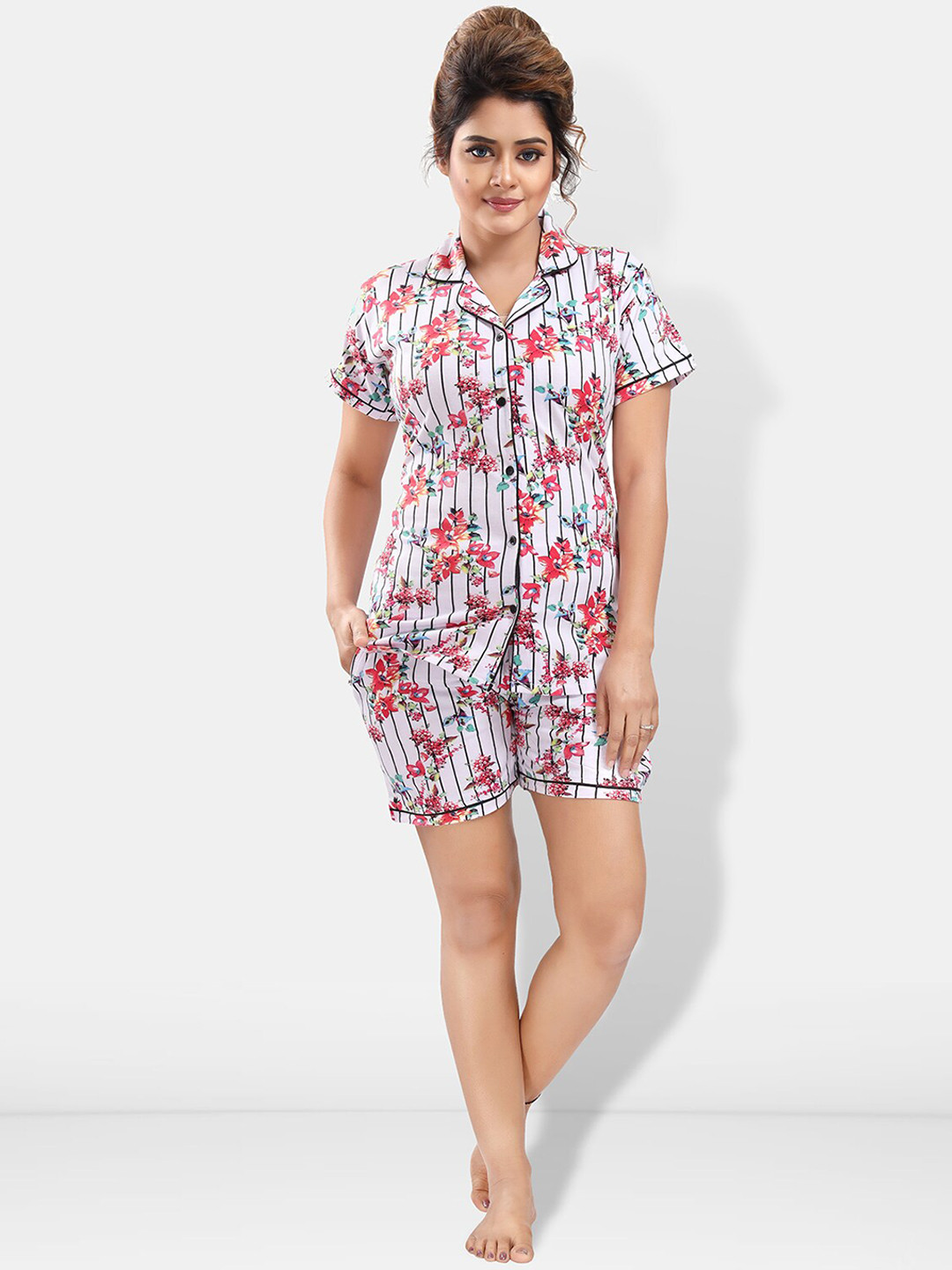 

Be You Floral Printed Night Suit, Pink