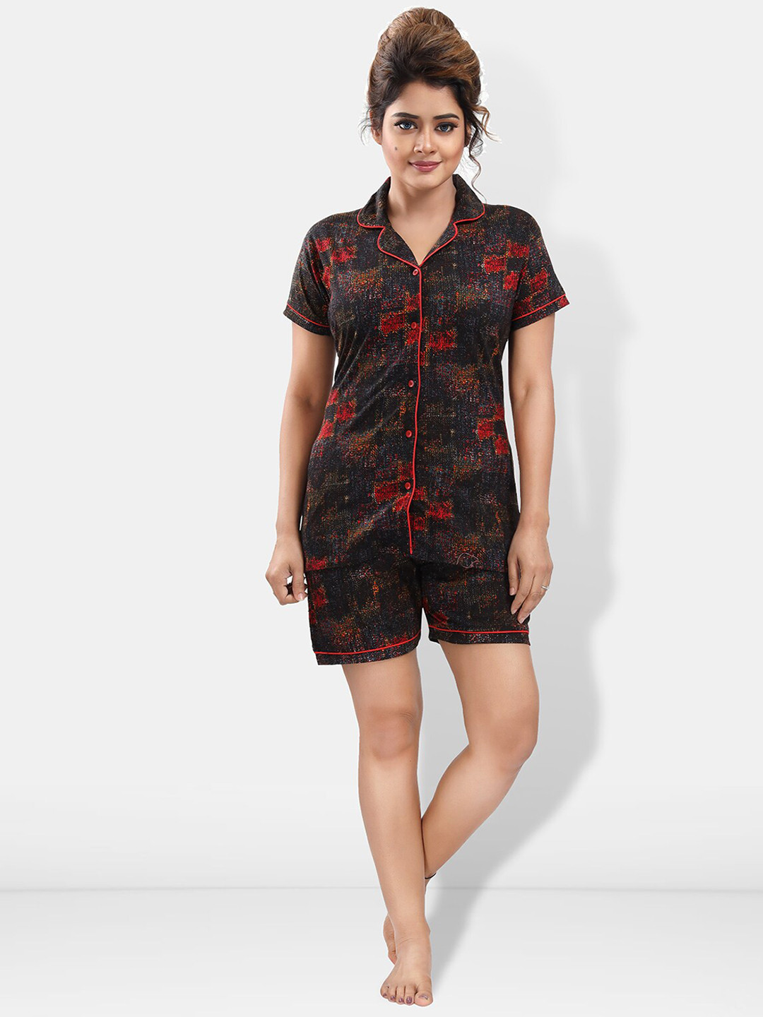 

Be You Abstract Printed Night suit, Black