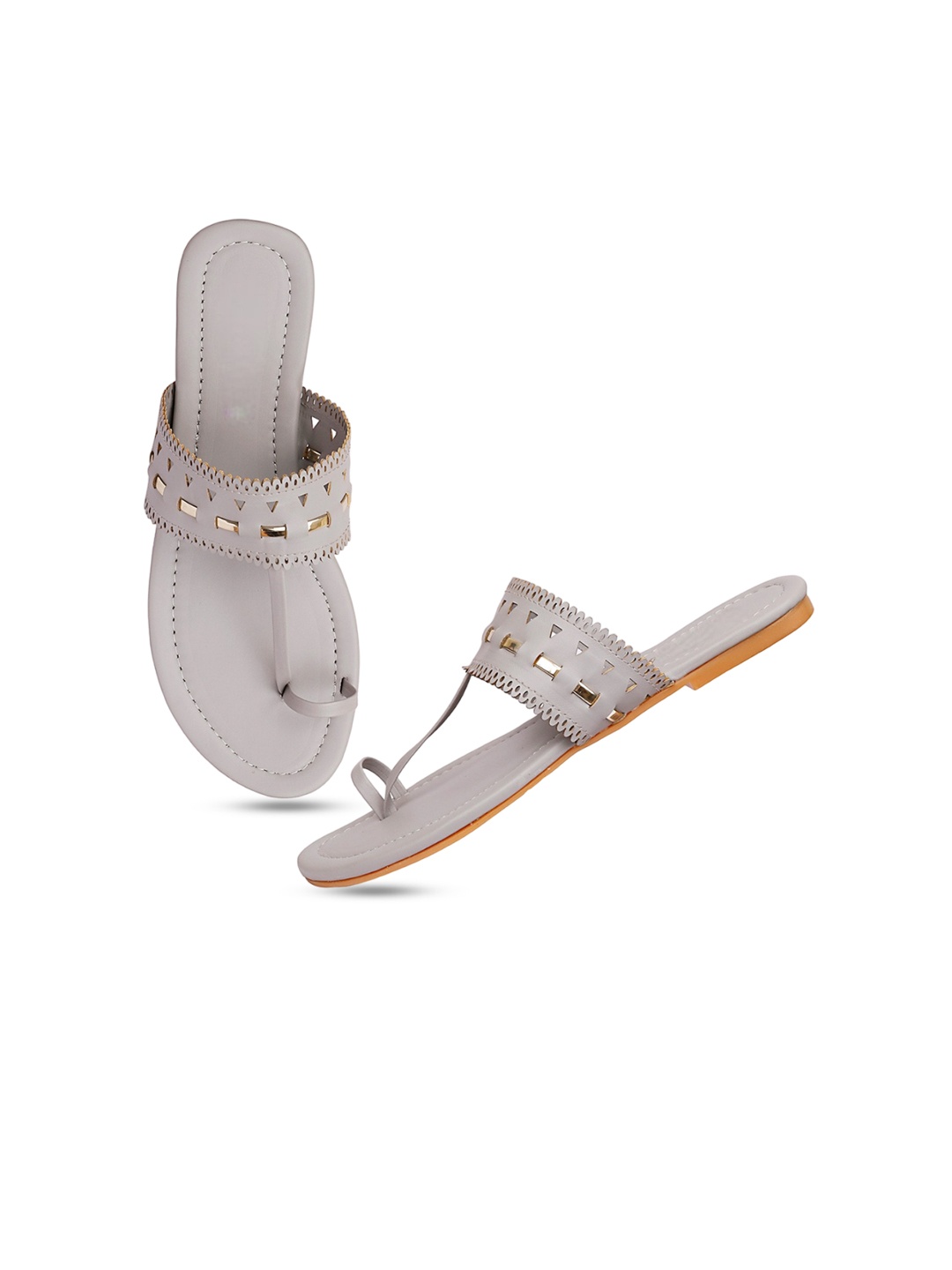 

Anouk Grey And Gold-Toned Laser Cut One Toe Flats